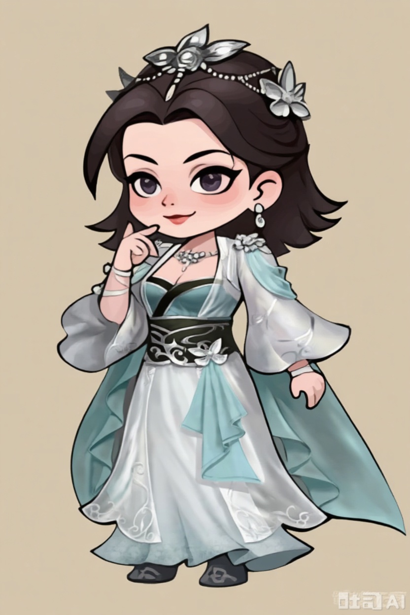 The character is transformed into a Q-style baby cartoon by referring to the character's posture and modeling elements. It features a cute short person with short legs and Chinese-style baby cartoon illustrations.