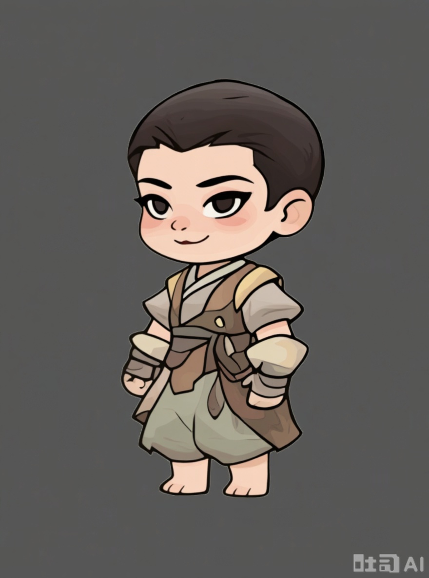 The character is transformed into a Q-style baby cartoon by referring to the character's posture and modeling elements. It features a cute short person with short legs and Chinese-style baby cartoon illustrations.