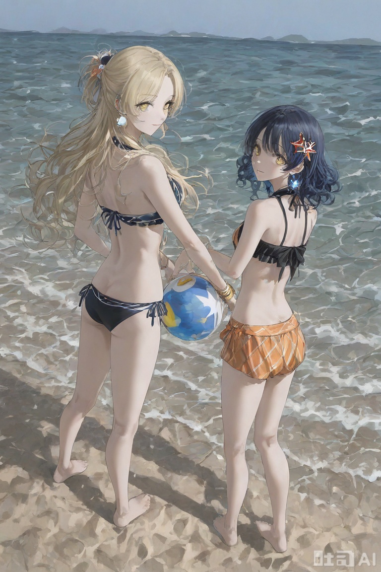 (gawako:1.1), (toi8), (yonchan:0.8), (luicent:0.9), (masaki (ekakiningen):0.8), (hxxg:0.8), Latest, (1girl), (Bianca Yulan Del Artagina:1), (Swimwear Outfit), (Black Bikini), 1 Girl, Shoulder-baring, Sand Beach, Azure Sea and Blue Sky, (Straw Bangle), Arms with (Delicate Silver Chain Collar), (Sunlit Perspective), Earrings (Pearl), (Side View), Hair Accessory (Wave-Patterned Shell Hairpin), Jewelry (Simple Starfish Brooch), Flowing Long Hair (Curly with Sand on Tips, Bright Golden Shine), (Contemptuous Gaze), ((Gradient Pink-Blue Beach Towel)), Slightly Parted Lips, Golden Eyes, Golden Long Hair (Shiny and Vibrant), (Waves Crashing on Shore), (Bikini Bottoms), (Shoulder Blades), Side Hair (Slightly Lifted by Sea Breeze, Golden Strands), 1 Girl, Standing Pose, Sand, Extremely Long Hair (Small Coral Hairpin at Ends, Golden Glow), White Sunscreen Jacket (Open), (Leg Close-up), (Foot Close-up), (Ocean Theme), (Sunny Day), Sand Beach, Waves, Sunshine, Masterpiece, Best Quality, Amazing Quality, Ultimate Beauty, Ultra-High Resolution, (Overhead View), Foreshortening, (Artist: quasarcake:0.6), Ultimate Beauty, (wlop:0.9), Masterpiece, Best Quality, Good Quality, Latest, 2024, 2023, Visual Impact, Tense Composition, 32K UHD, Sharp Focus, Top-Tier Quality, Emotional Rendering, Groundbreaking Ultimate Masterpiece, Exquisite Details, Gentle Atmosphere (Warm Sunshine Tone), High-End Texture (Swimwear Fabric), Fashion Photography Style, (Visual Impact), Stunning Visuals (Interaction Between Waves and Character), Official Artwork, Colorful (Gradient Sea Blue + Bright Orange Beach Ball), Splash of Colors (Water Splashes), Cinematic Perspective, Style: Movie Poster (Blending Light and Shadow with Natural Sea Views)