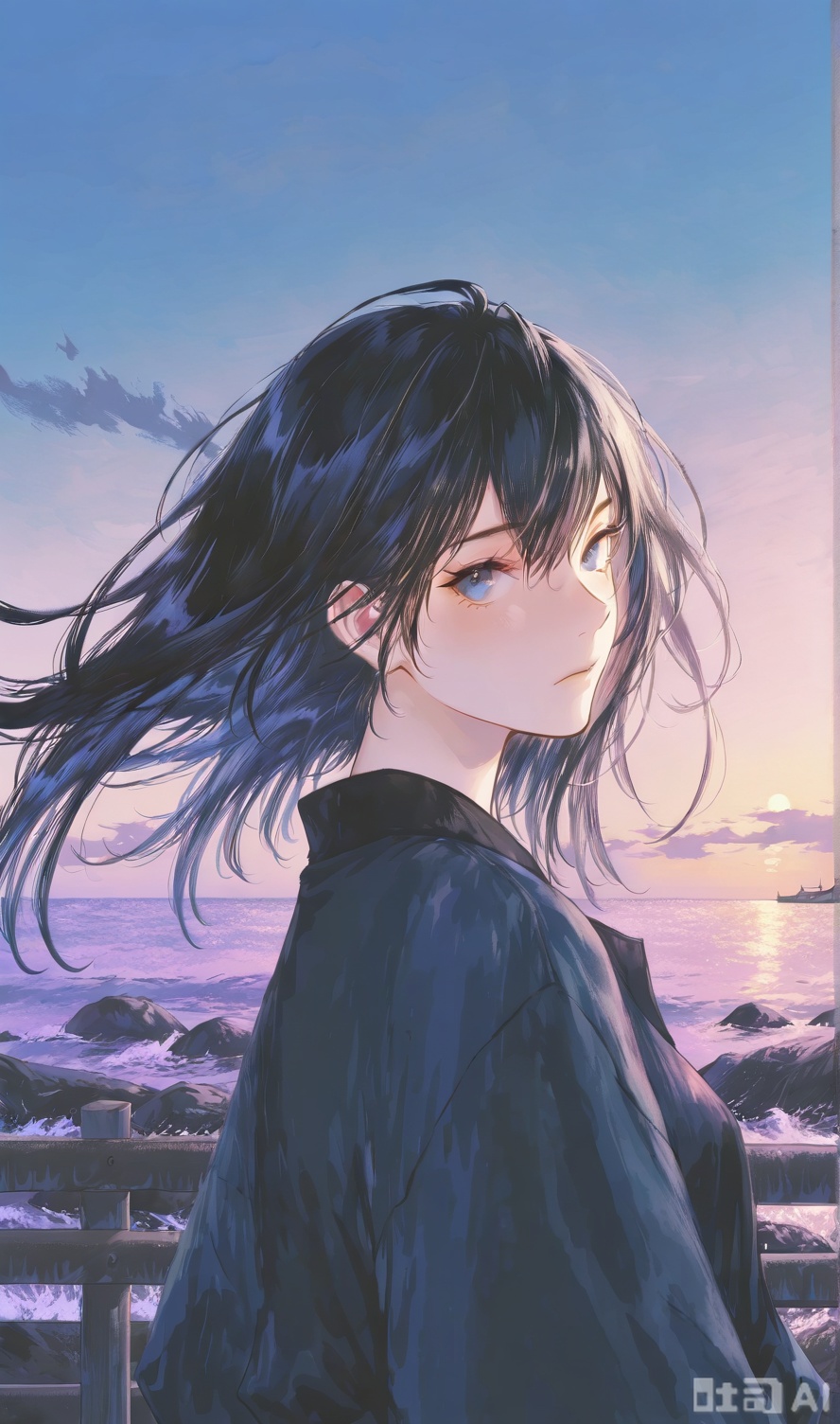 1girl,at the harbor,sea,wind,beautiful,upper body,looking at viewer,masterpiece,extremely detailed,best quality,very aesthetic