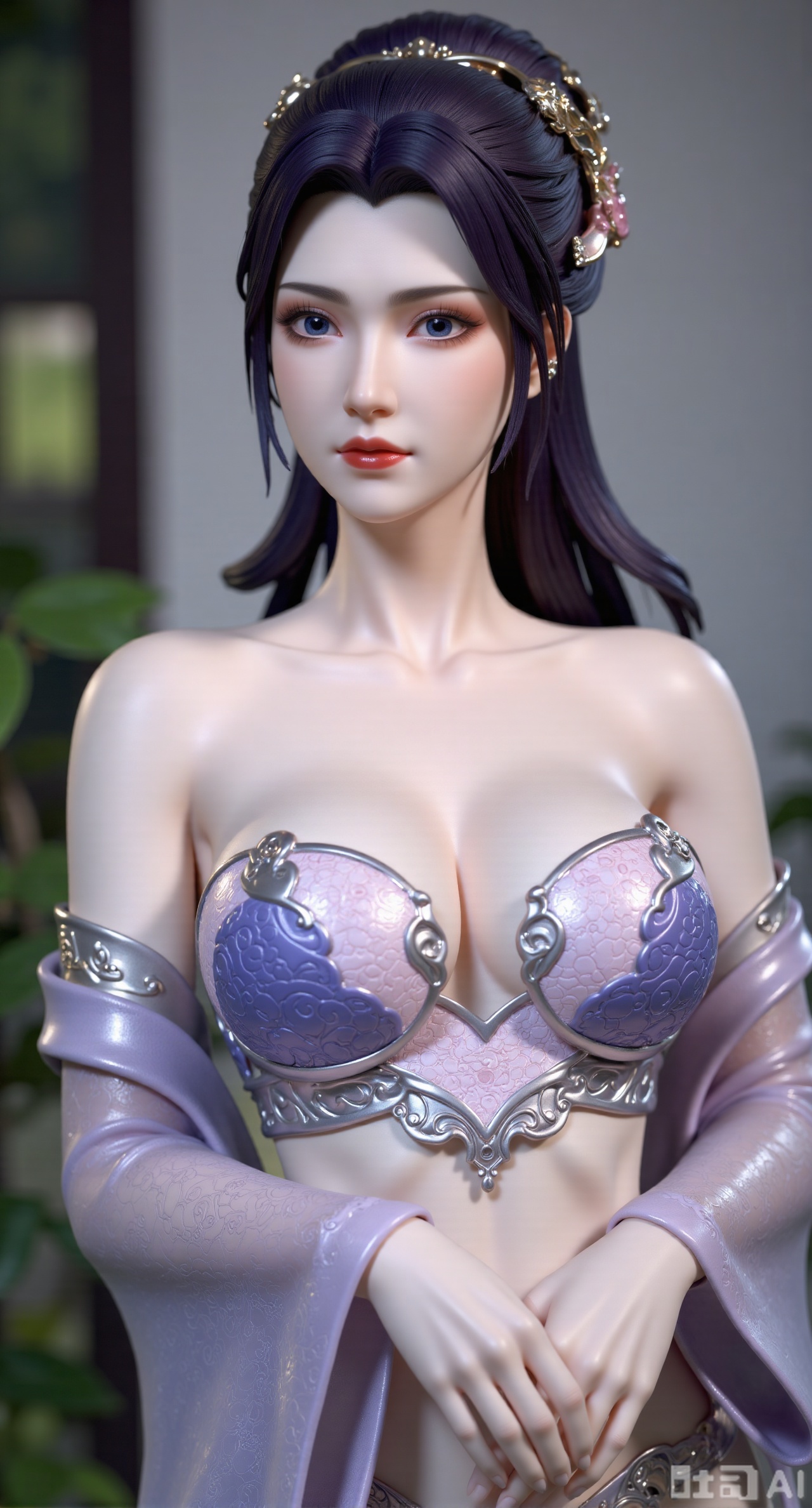 SFW,(masterpiece,best quality:1.23),Guoman goddess bust PVC figure, gentle smile, silk textured clothing with floral and bird patterns, perfect body, blurred background, blooming lotus pond national style background, soft natural light, peaceful and beautiful.(huge breasts, full breasts:2.34),,XyunxiaoYK,Xlonger2,XjiziyeuX2,Xmeifei2,Xtanghezi,XyunyunPVC