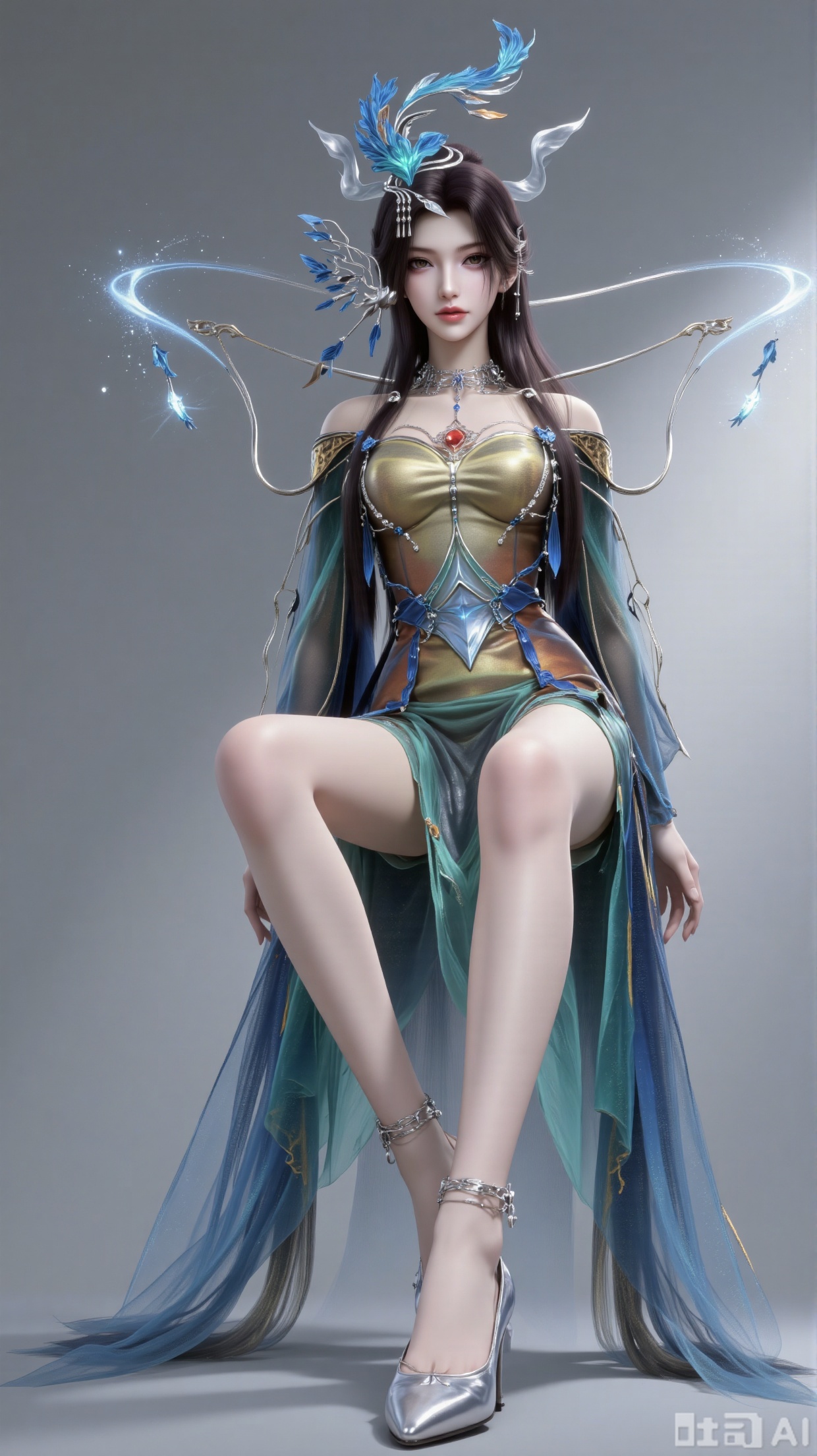 
3d_char_lmw

1girl

solo

long hair

brown hair

hair ornament

dress

bare shoulders

jewelry

full body

necklace

high heels

bare legs

blue dress

green dress

forehead mark

light

3D rendering

realistic character

detailed texture

smooth shading