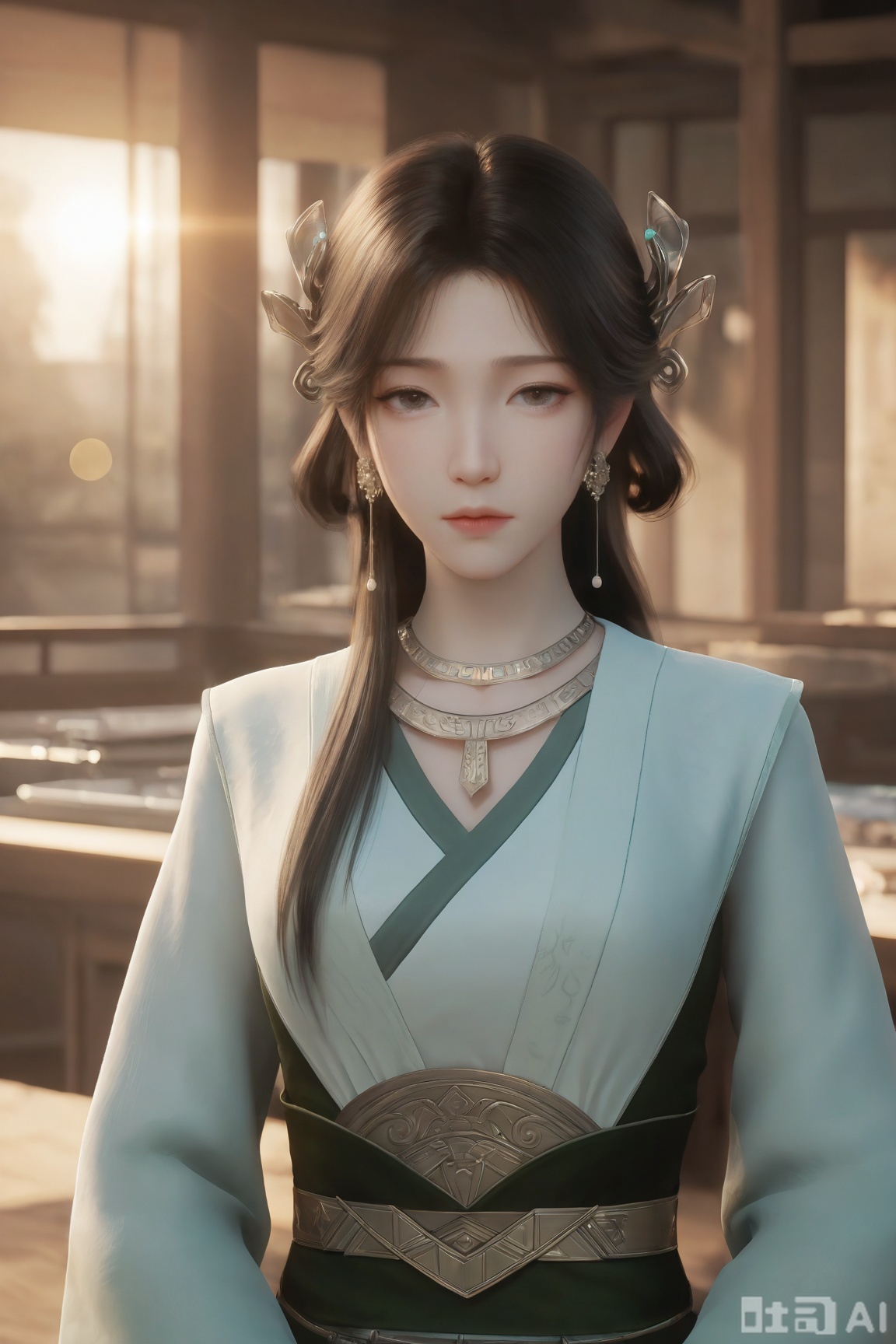 1girl, solo, long hair, looking at viewer, brown hair, black hair, hair ornament, jewelry, closed mouth, upper body, earrings,necklace,chinese clothes,, expressionless,indoors,Semi_Realistic,
masterpiece, 8k, hd, amazing quality, best quality, high resolution, goldenfieldszho, newest, very aesthetic, ultra-detailed, absurdres, perfect lighting, volumetric lighting, (good shadowing), depth of field, lens flare, scenery, amazing aesthetics, cinematic lighting, cinematic, shading, counter_shading, ,handsome,interesting,good colors, 