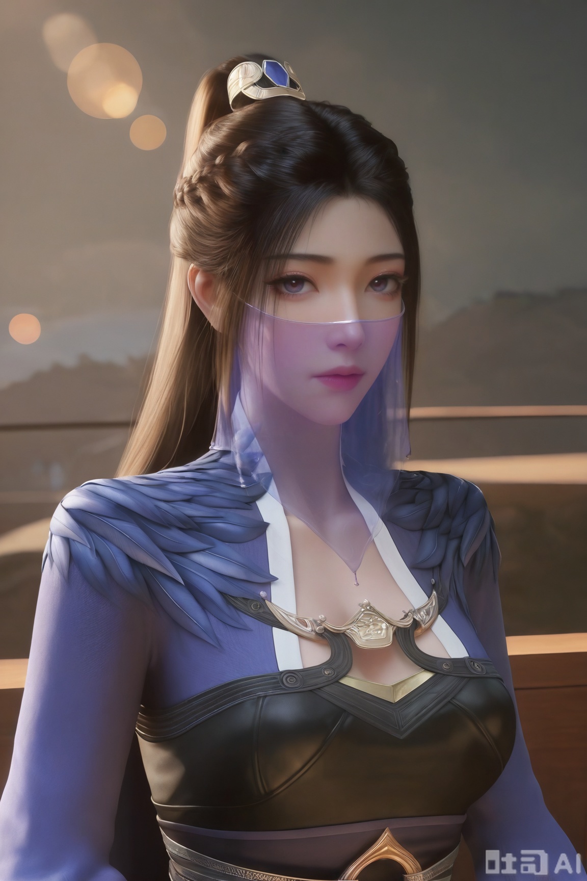 1girl, solo, long hair, looking at viewer, brown hair, black hair, hair ornament, dress, sitting, upper body, lips,mouth veil, expressionless,,Semi_Realistic,
masterpiece, 8k, hd, amazing quality, best quality, high resolution, goldenfieldszho, newest, very aesthetic, ultra-detailed, absurdres, perfect lighting, volumetric lighting, (good shadowing), depth of field, lens flare, scenery, amazing aesthetics, cinematic lighting, cinematic, shading, counter_shading, ,handsome,interesting,good colors, 