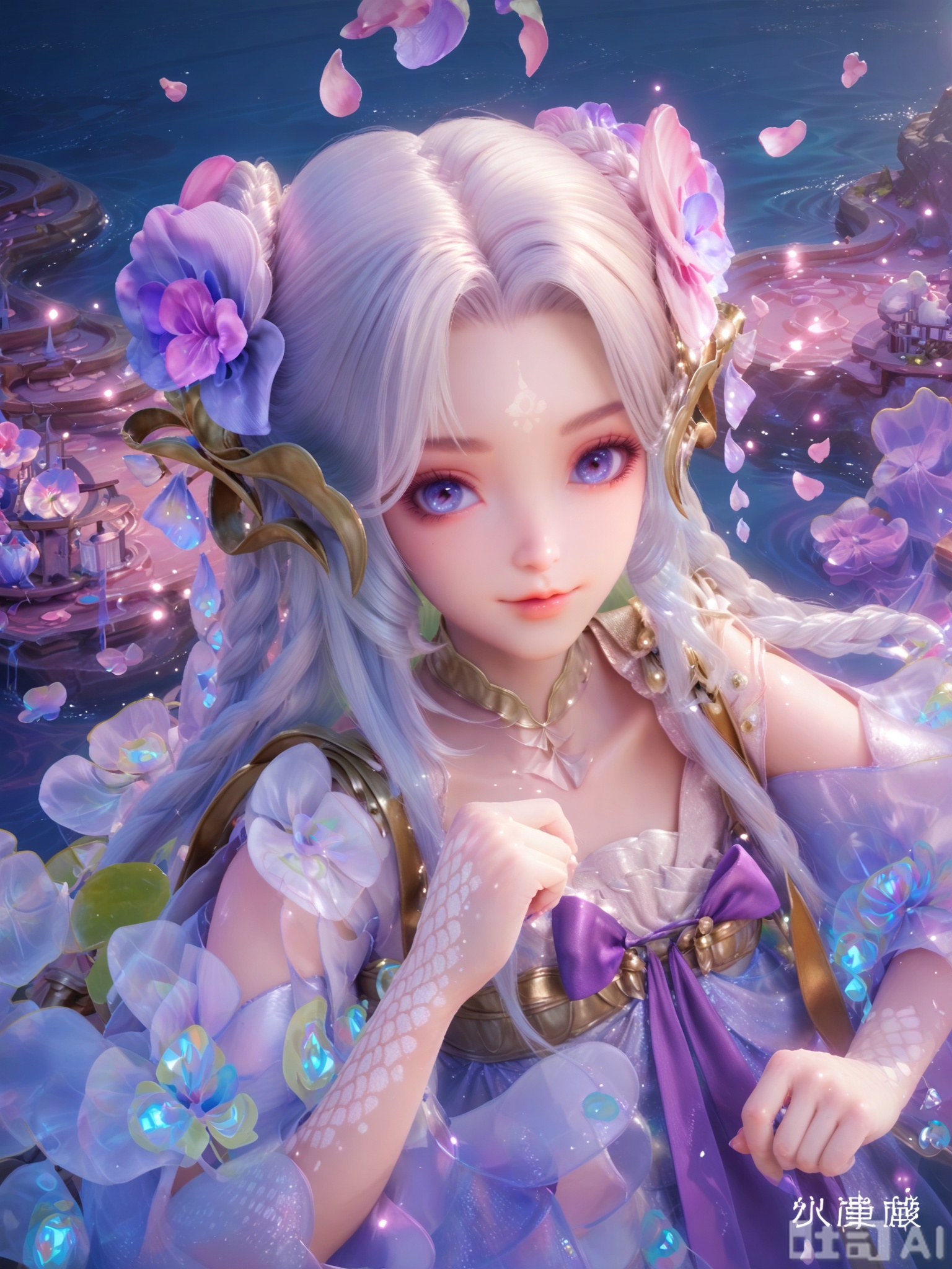 score_9,score_8_up,score_7_up,1girl,looking_at_viewer,realistic,1girl,Vivid Colors,bright environment,delicate water,hair_ornament,shiny skin,shiny hair,reflection,(wariza:1.2),dress,jewelry,flower sea,falling petals,extreme detail description,(upper body:1),put one hand on your side,
