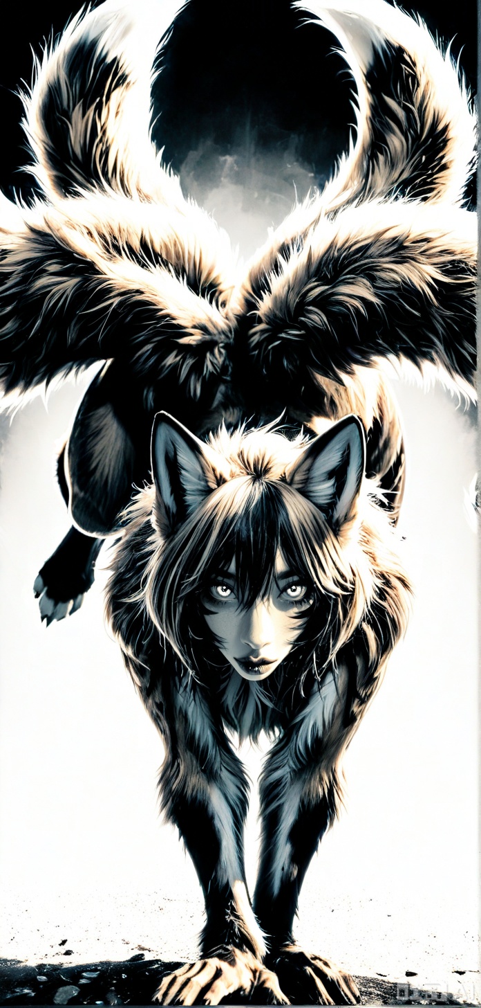 ipg, authentic share, ******* photo, film grain, a japanese girl, early 20s, bright eyes, smile, jpeg artifacts, Polaroid Instant film aesthetic, soft focus, slightly desaturated muted colors, uneven chemical development marks visible, MGBeastgirllL, human face,dear body, nine tails. fur, body fur, full body shot, all fours, , simple background,hyper detailed, (dynamic pose:1.4),MGBEASTGIRLIL,human face.girl face.,MGBEASTGIRLIL,human face,fur,fox body. 