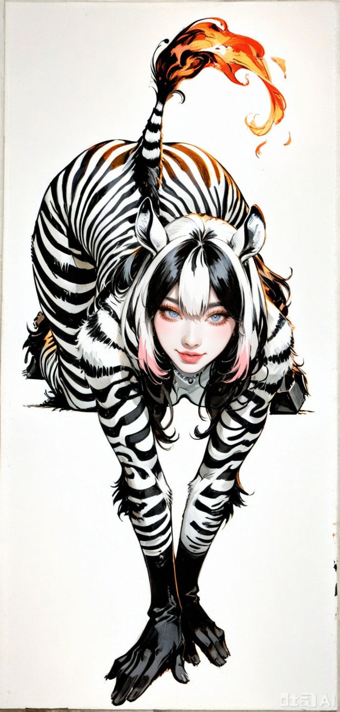 ipg, authentic share, ******* photo, film grain, a japanese girl, early 20s, bright eyes, smile, jpeg artifacts, Polaroid Instant film aesthetic, soft focus, slightly desaturated muted colors, uneven chemical development marks visible, MGBeastgirllL, human face,zebra body, fur, body fur, full body shot, all fours, , simple background,hyper detailed, (dynamic pose:1.4),MGBEASTGIRLIL,human face,fur.flame.