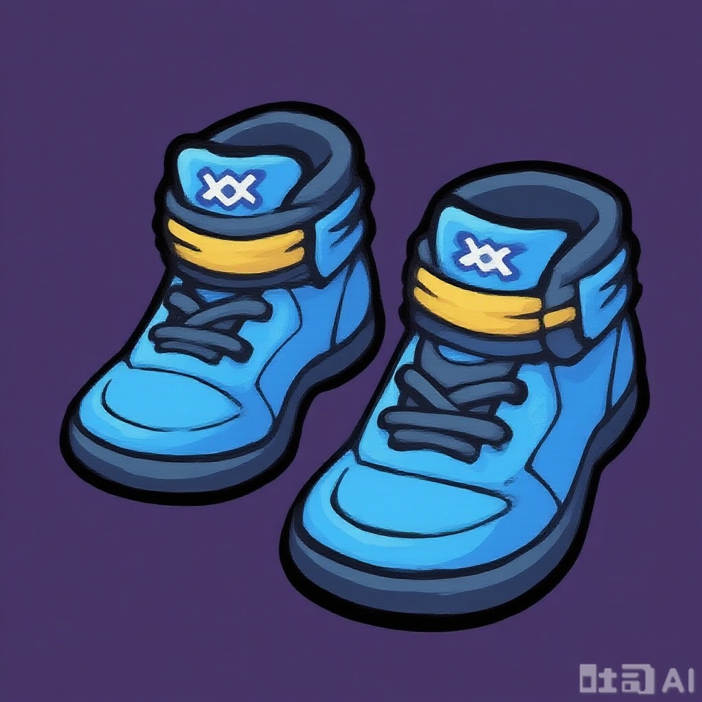 This is a pair of stylized cartoon illustration game ICONS for shoes, with a future design