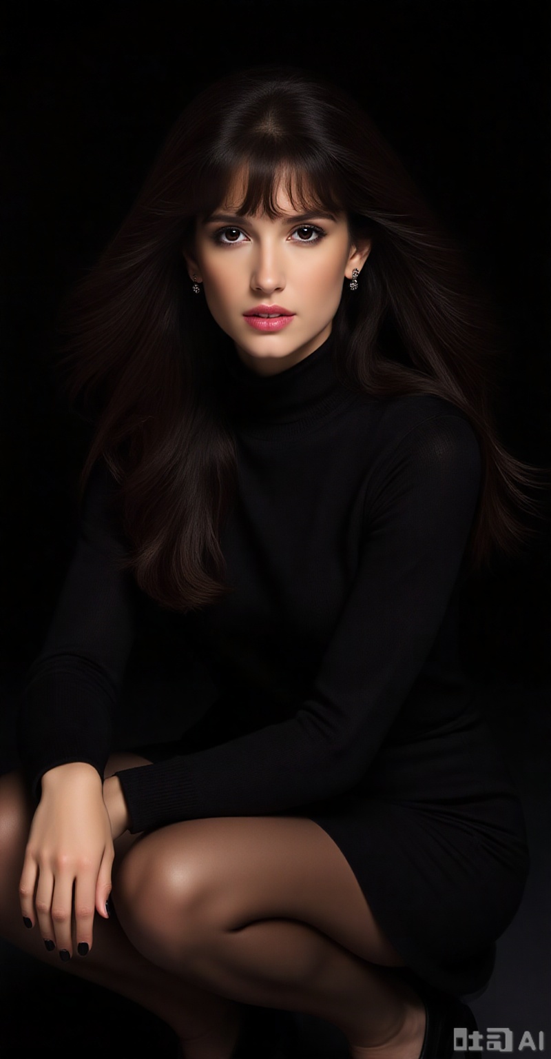 1girl,solo,long hair,looking at viewer,brown hair,black hair,brown eyes,parted lips,black eyes,lips,realistic,large breasts,meinv,
1girl,solo,pantyhose,high heels,looking at viewer,black footwear,squatting,sweater,quad tails,full body,parted lips,black sweater,earrings,signature,black nails,long sleeves,parted bangs,jewelry,pencil skirt,skirt,bangs,turtleneck,nail polish,black pantyhose,dress,(Black background:1.2),simple background,

