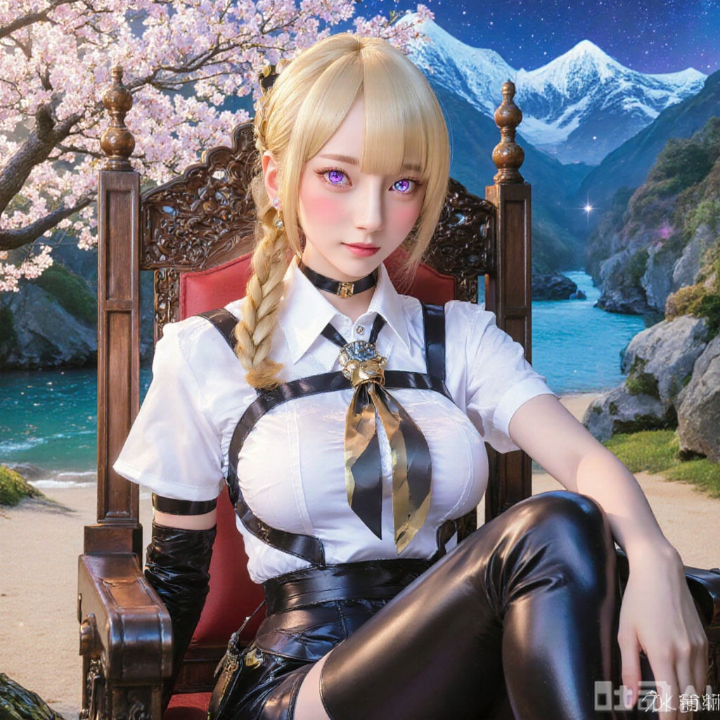 （金色头发,  短发）,  A 1girl with gold color hair in a braid and purple-blue eyes by 伏婴师 on Tensor.Art