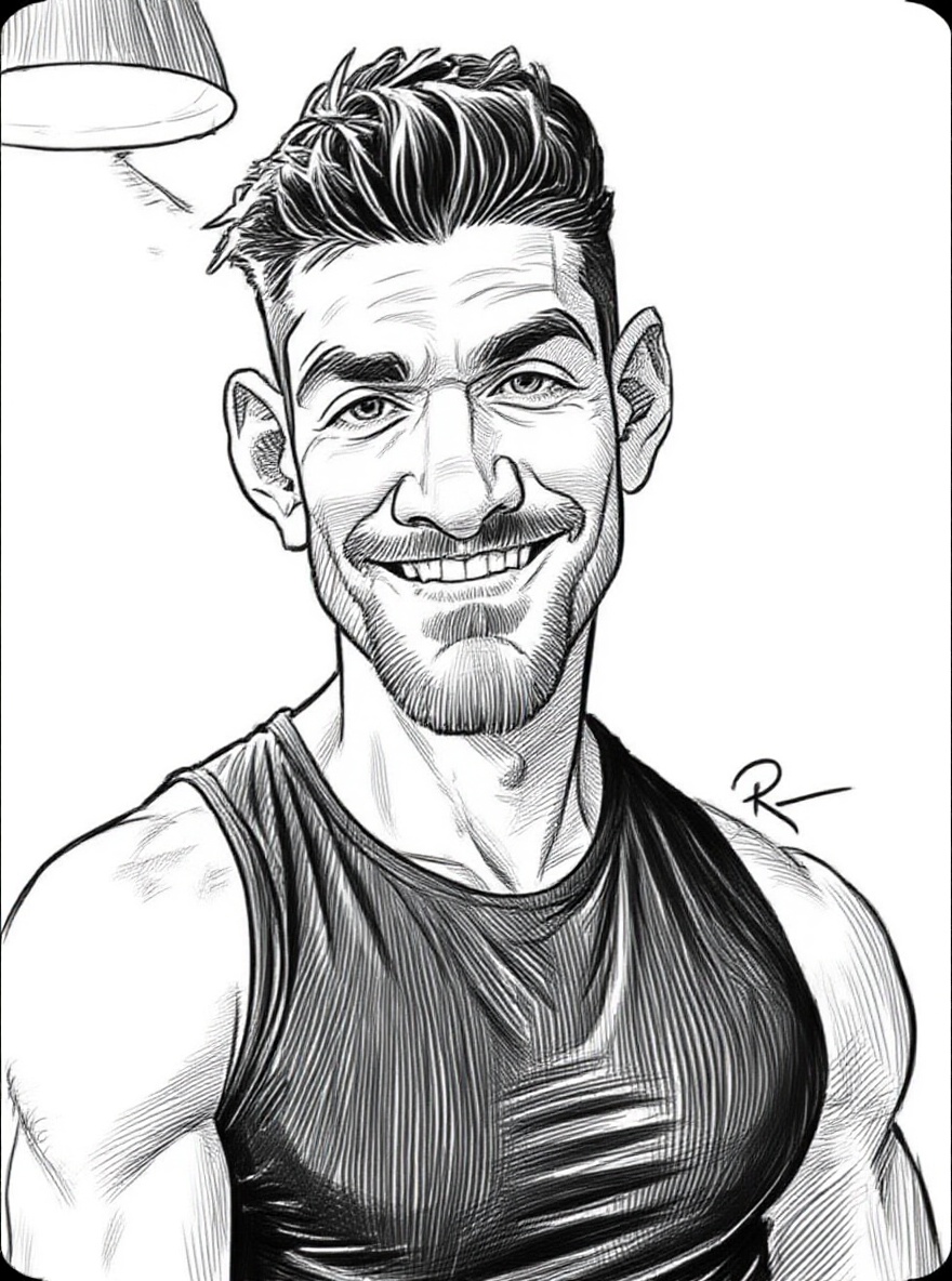 transform to caricature,  Black and white caricature portrait ,  pen and ink drawing on Tensor.Art