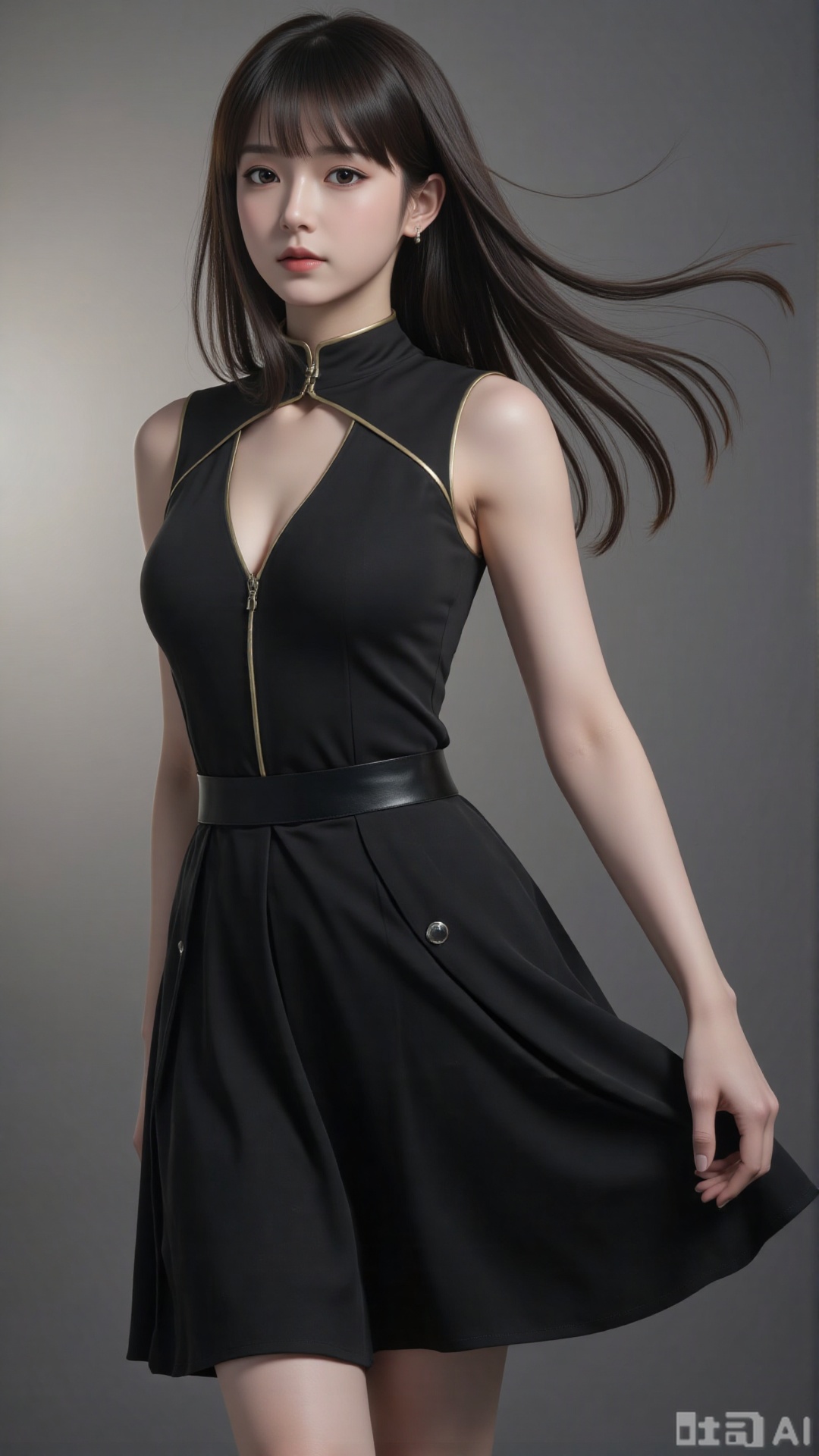  masterpiece, best quality, 1girl ,(( grey background)), long hair, floating hair,looking at viewers, happy, ((front)), (studio light),upper body,soft light,dark style, summer, FilmGirl