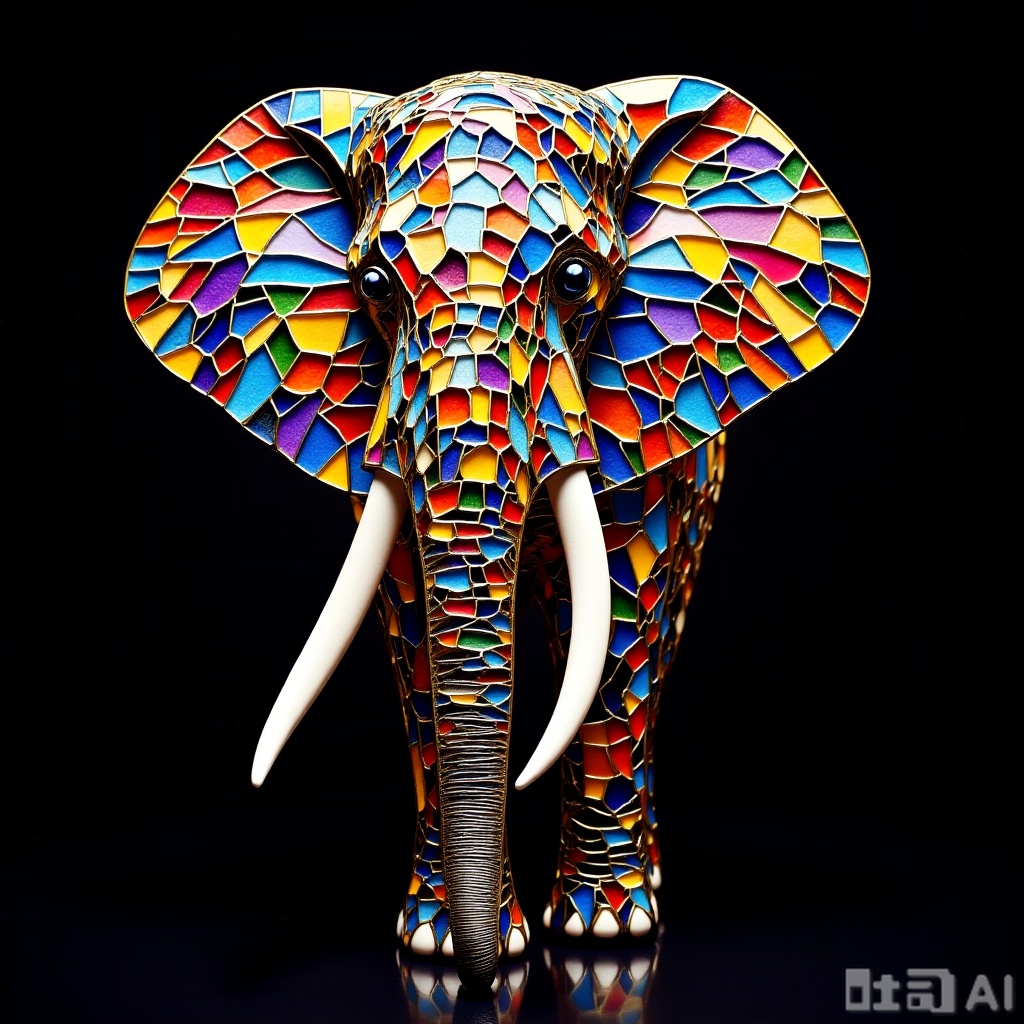 elephant,Colored glass collage