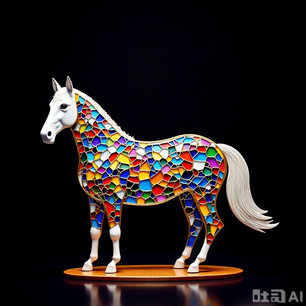 Horse.,Colored glass college, cat,Colored glass collage