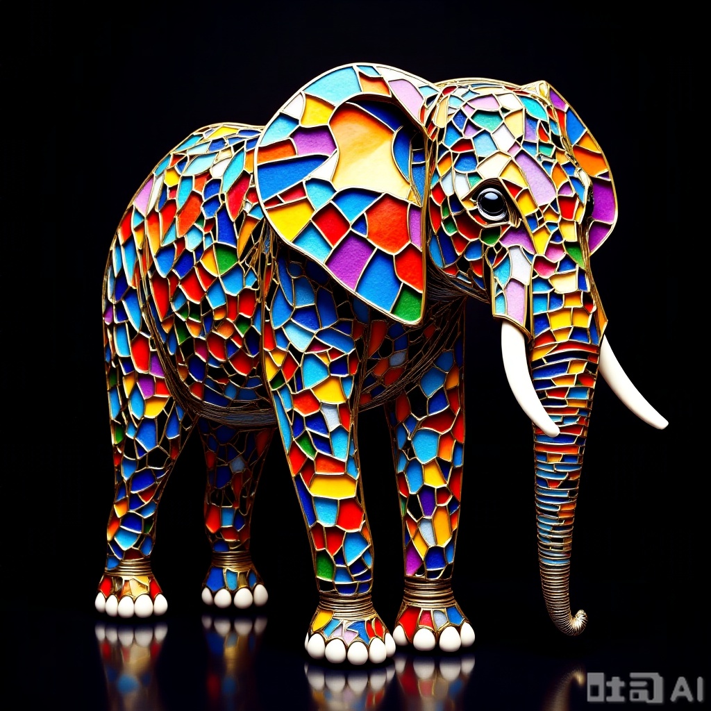 elephant,Colored glass collage