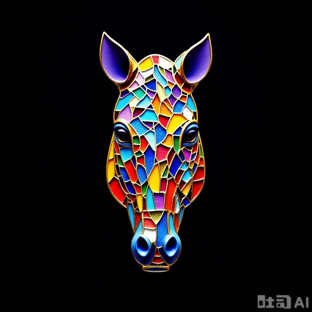 Horse.,Colored glass college, cat,Colored glass collage