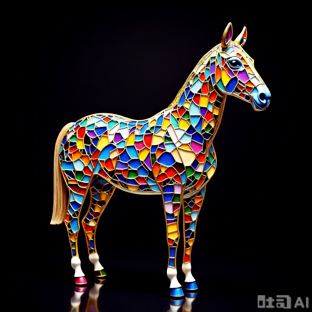 马.,Colored glass collage,horse
