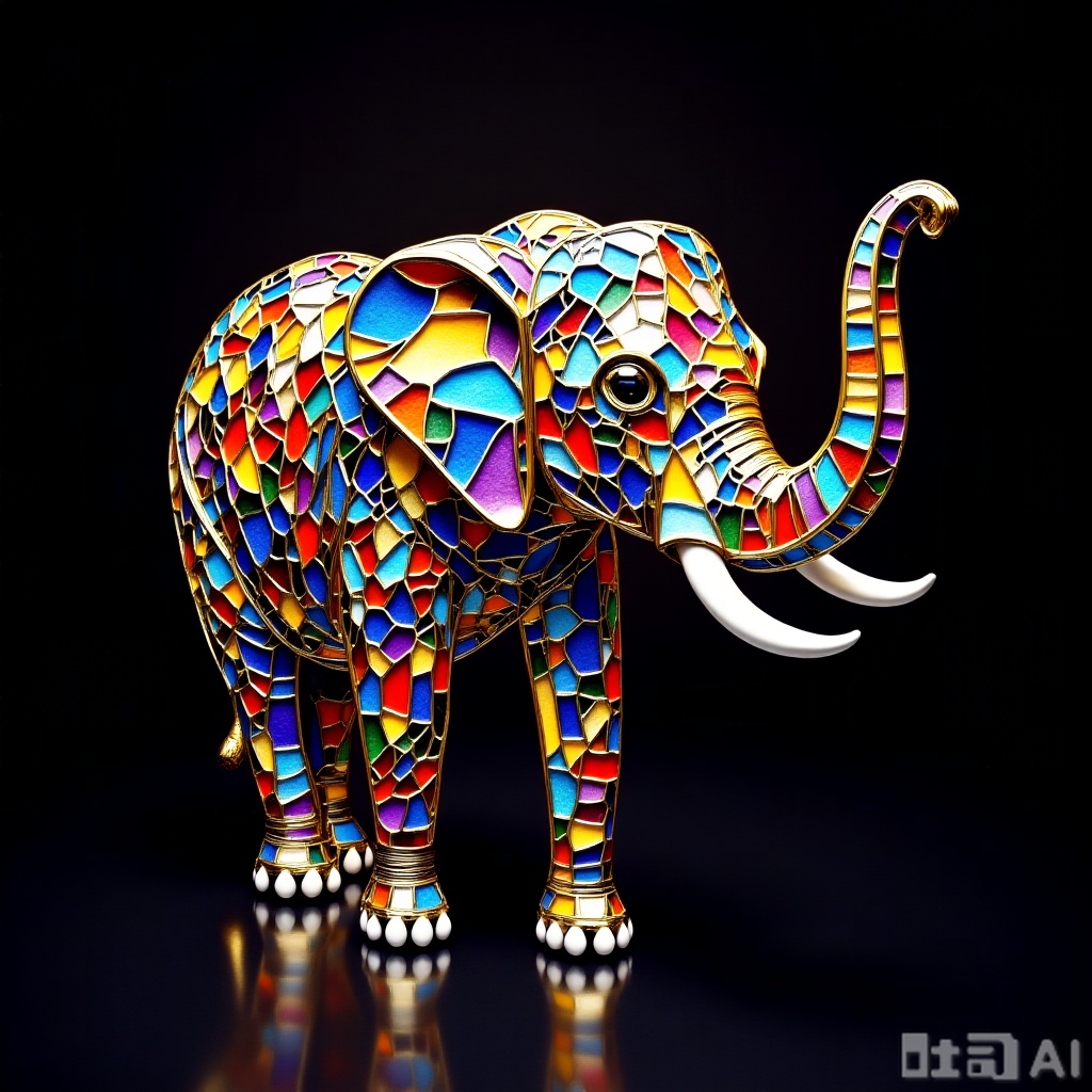 elephant,Colored glass collage
