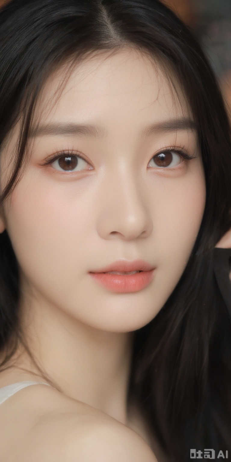 A oriental beauty who advocates freedom, with big eyes, long hair, delicate face, reflecting curves, blurred eyes, professional photography, 8k quality, working in a coffee shop,
