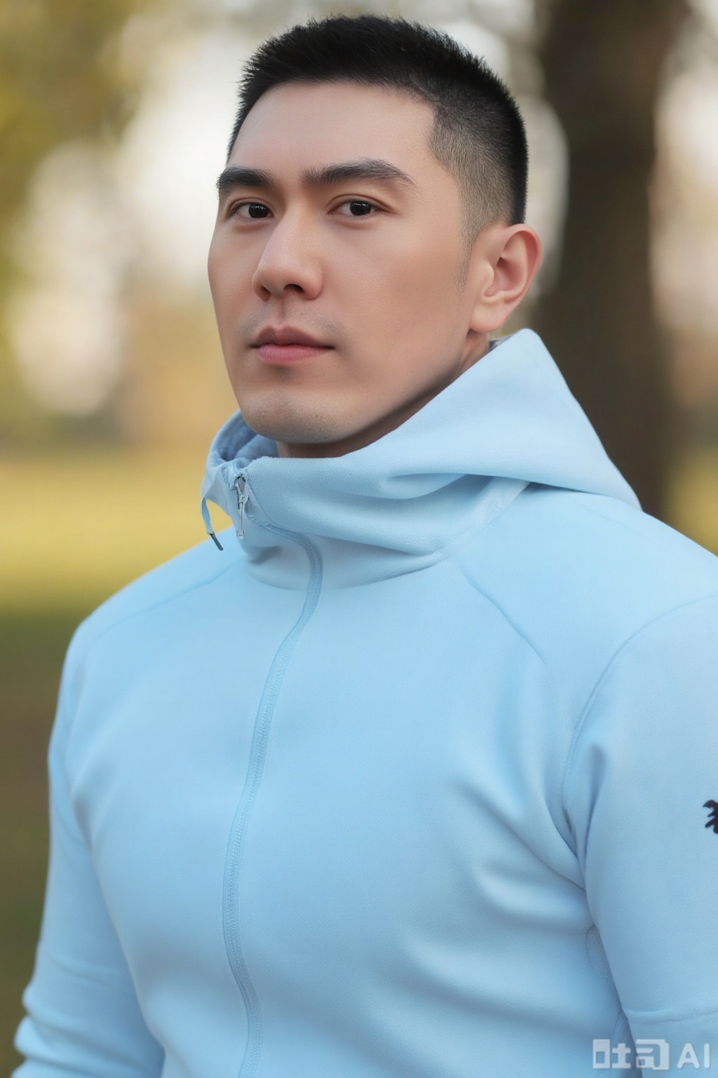  xnz,wjc, A man in a light blue hooded sports jacket