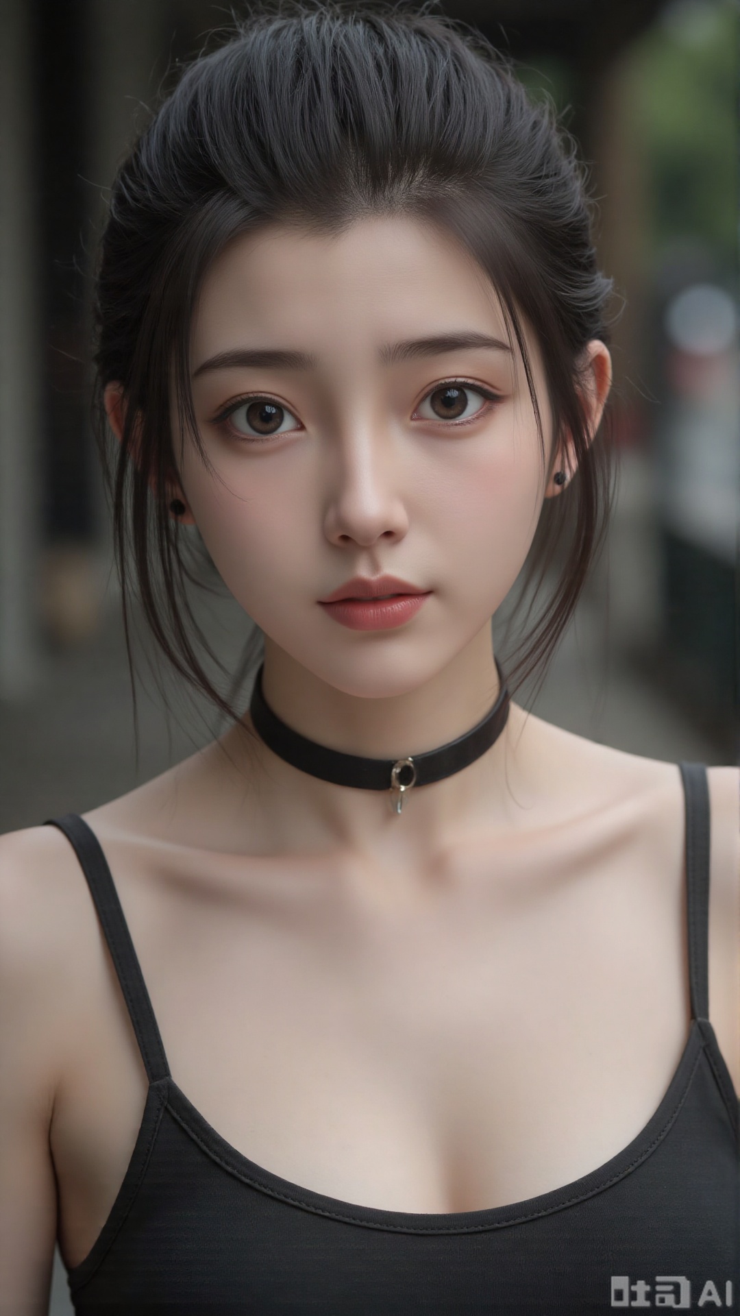 a asian woman, sexy long hair, blue eyes, charming and seductive temperament, distant close-up, golden ratio, movie texture, minimalism, high-end feeling, strong contrast between cold and warm, outdoor scenes, 