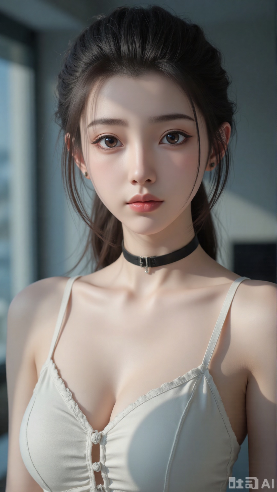 Very detailed face, extremely detailed eyes and face, blue eyes, (vacuum), 8K wallpaper, light leak, beautiful and detailed girl, extremely detailed CGUnity8K wallpaper, an extremely detailed and beautiful, beautiful and detailed eyes, masterpiece, best quality, Real photo level, (frontal shooting panoramic perspective), ( (Full body photo)), dynamic angle, dynamic pose, solo, ancient style silver hairpin with petals, blue sky and white clouds, (C cup), (huge round breasts), slender legs, super good figure, stunning beauty, (whole body in the mirror) , (wearing Lolita nightgown), (light reflects the shadow of the body through the clothes),vacuum,bare and smooth