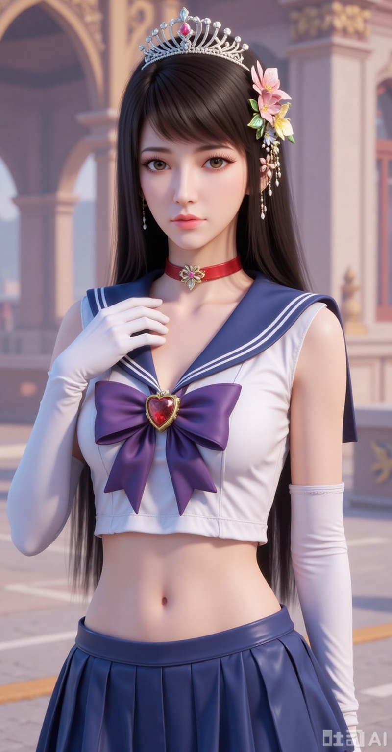 1girl,solo,long hair,brown hair,black hair,hair ornament,brown eyes,flower,hair flower,lips,realistic,
1girl,sailor senshi uniform,solo,jewelry,skirt,gloves,earrings,blue skirt,white gloves,sailor collar,bow,breasts,choker,elbow gloves,magical girl,back bow,covered navel,pleated skirt,looking at viewer,brooch,purple bow,heart brooch,red choker,miniskirt,closed mouth,large breasts,collarbone,red gemstone,tiara,cowboy shot,
mocaihuan,lvjing,lvjing,pifu