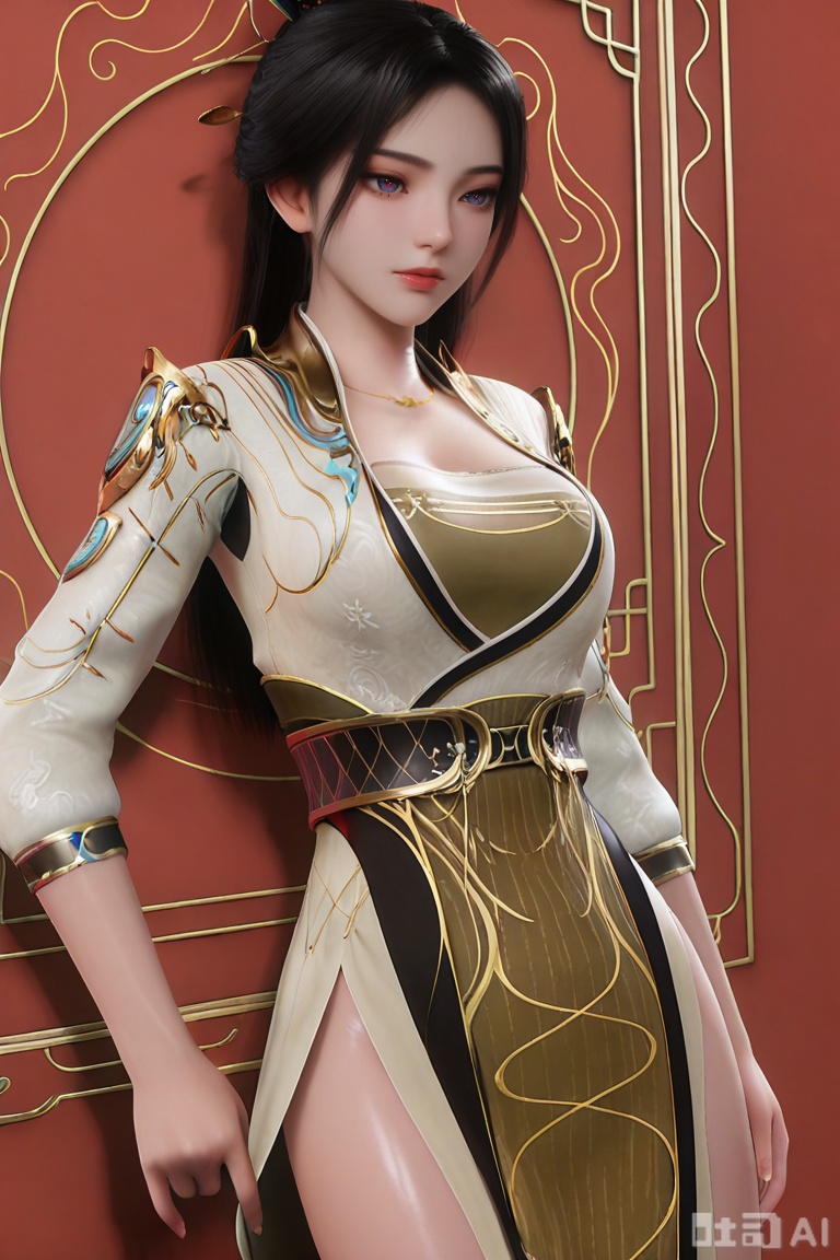 masterpiece,highres,3D,CG,3d render,realistic,1girl,solo,,dress,black eyes,chinese clothes,shiny,yaoxi,smile,
