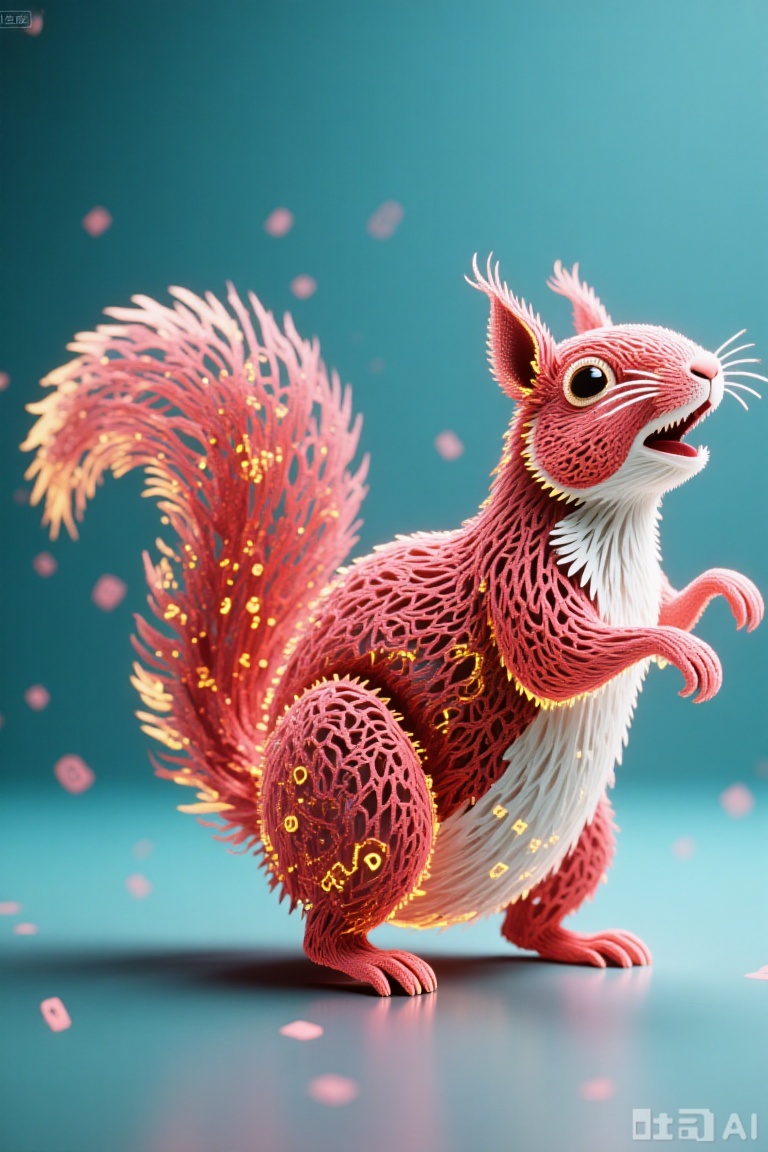 ascii character light spot,squirrel,Three-dimensional paper-cutting art