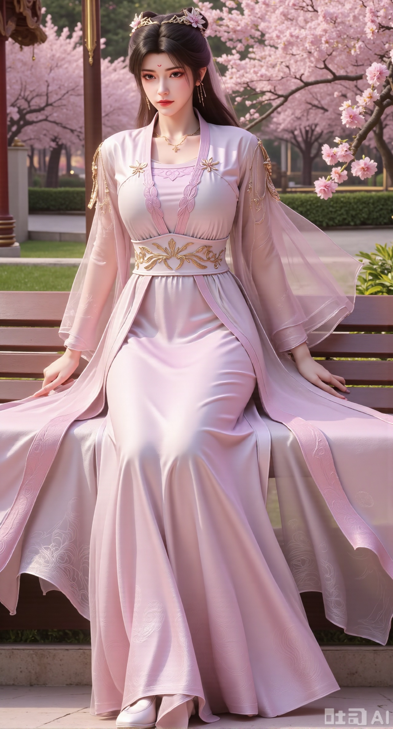 (masterpiece, best quality:1.2),A beauty ,(pink long dress). paired with a sheer knitted cardigan and Mary Jane shoes. Leaning on a garden bench filled with macaron - colored flowers,.Sunlight filters through the leaves onto her face, creating a lazy and gentle atmosphere, and her skirt sways softly in the breeze. 8K resolution, detailed texture of knitted fabric, lustrous pearl texture, vivid flower colors, soft natural light, Instagram - style filter texture.,(huge breasts:2.99),(full breasts:2.99),Xbaozhiyinhuaqun,Xlonger,Xxiaoli,Xtangheziqun,Xyunyunshouban,XgangshouCOS,Xgangshou,XQueenMedusa,XyunxiaoYH3,XmengkeerX3,XMkeerX3