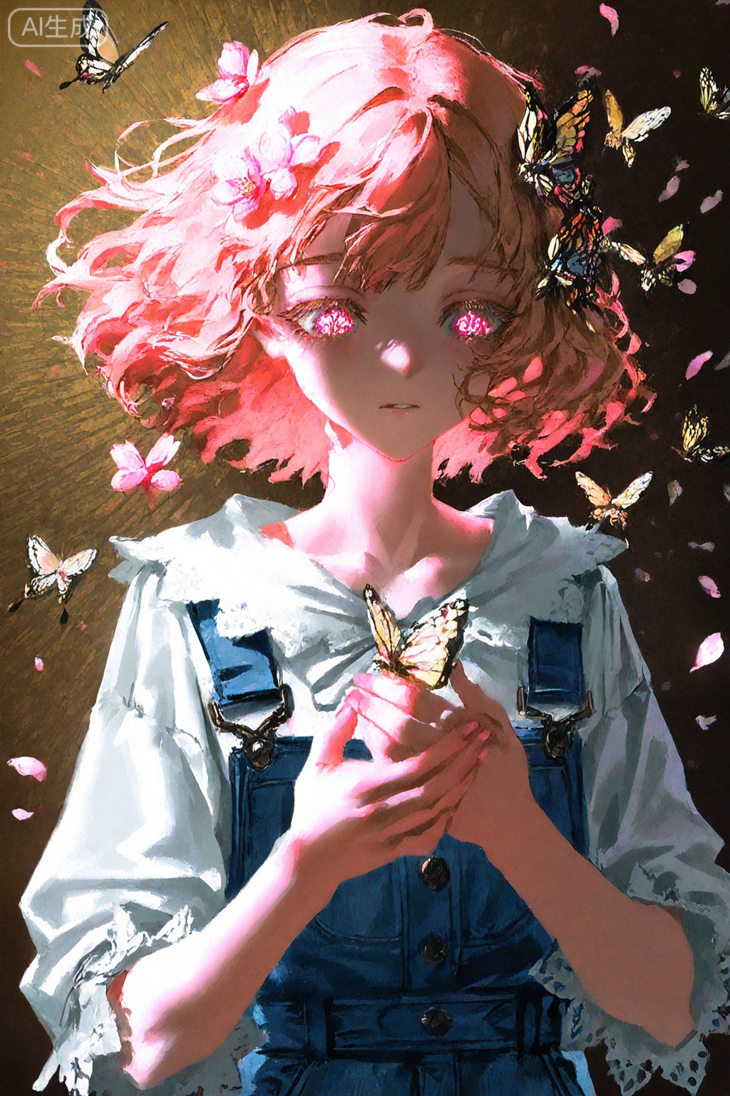 Digital art,illustration,masterpiece,best quality,(artist:quasarcake:0.8),(wlop:0.6),(honjou raita,lack,rella,wanke:0.5),
Delicate eyes,delicate face,
a mystical and enchanting atmosphere. The color palette is rich and vibrant, with deep blues and purples contrasting against the warm tones of the character's clothing and the surrounding flora. The use of light and shadow adds depth and dimension to the scene, highlighting the ethereal quality of the butterflies and the delicate petals floating around.

The art style is reminiscent of Japanese anime, with its clean lines, detailed costumes, and expressive characters. The composition is balanced, with the character at the center, surrounded by the fantastical elements of the setting.

The content of the image is rich with symbolism, from the blossoms that could represent rebirth or the transient nature of life, to the butterflies that often signify transformation and freedom.

Overall, this is a visually stunning piece that invites viewers into a world of fantasy and wonder.