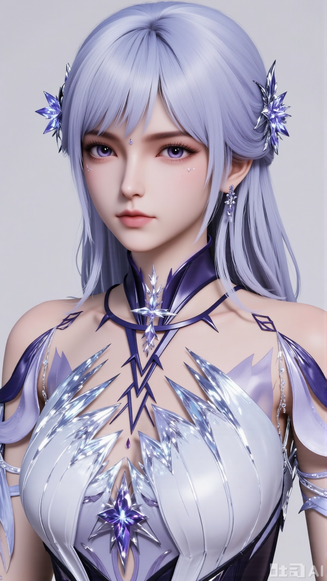 
3d_character_sce

1girl

solo

long hair

breasts

looking at viewer

hair ornament

dress

jewelry

purple eyes

earrings

white dress