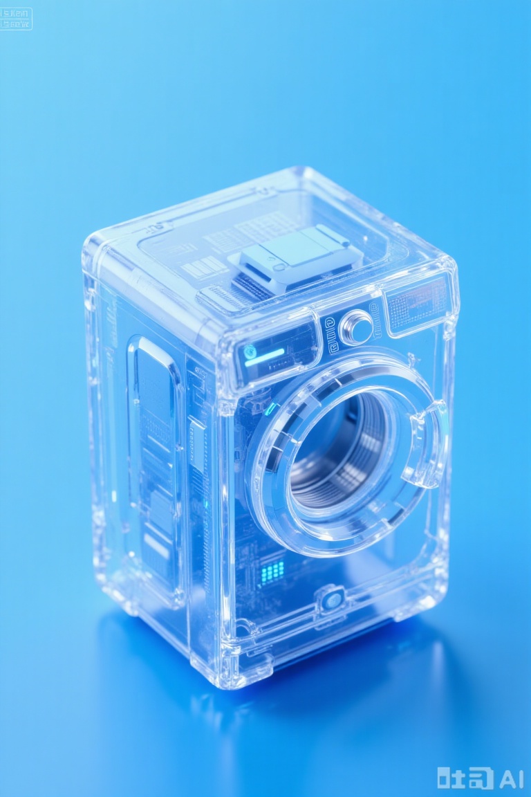 Washing machine, main color blue and white, transparent technology, futuristic, smooth transparent material, soft light and shadow, frosted glass texture, simple layout, isometric view, Blender, C4D, rich details, clean background.
The overall icon is blue and white, super clean, with a sense of technology and professionalism.