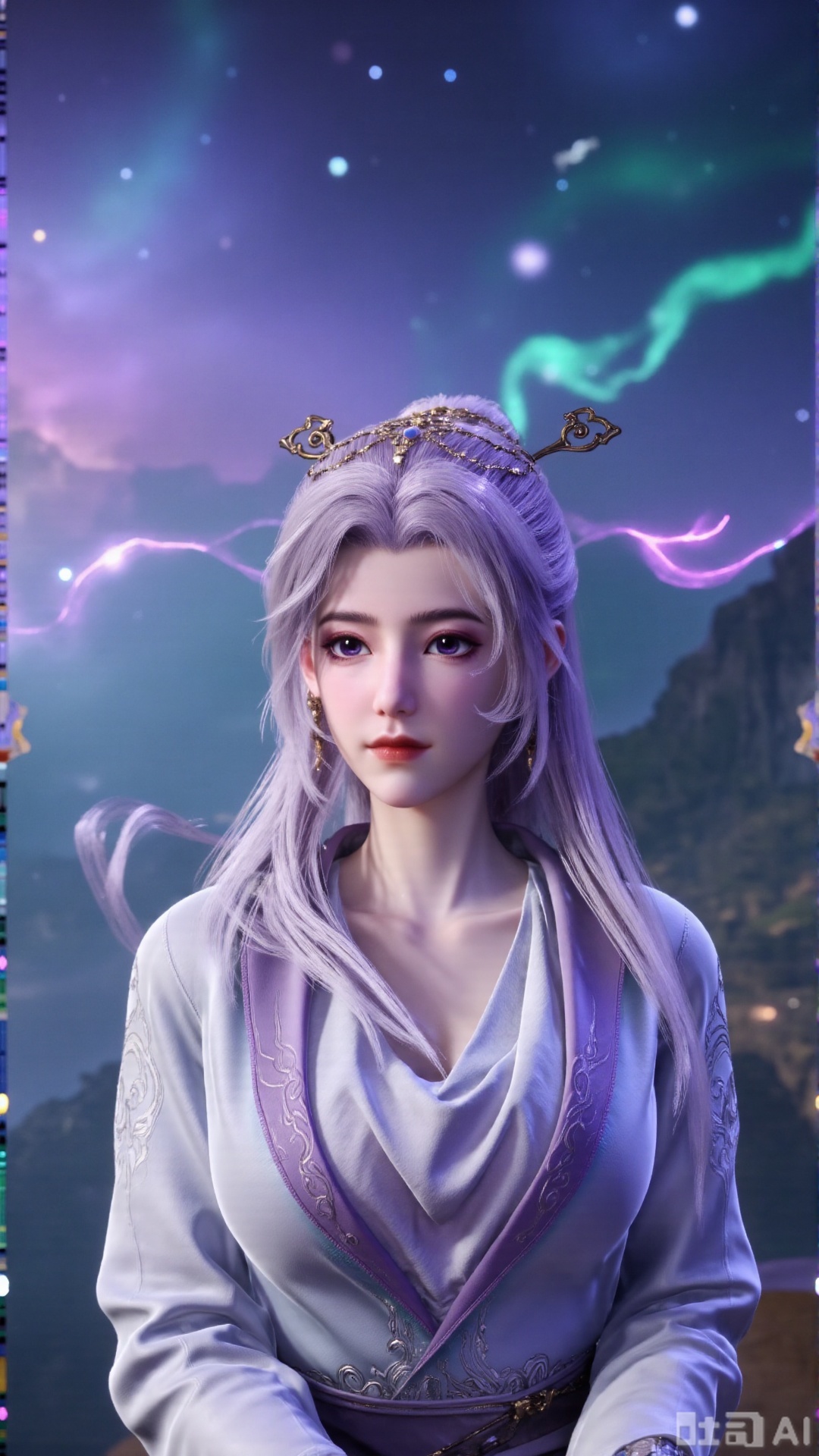  (masterpiece, best quality:1.2),Realistic details, ultra-clear, wallpaper, 8k, masterpiece, masterpiece, best quality, high quality, flowing long hair, exquisite hair accessories, headdresses, cyberpunk electronic luminous clothing, full body multi-luminous line light strips, cyberpunk luminous lines colorful. The sacred light, the cosmic space background, the planets of different colors around, the nebula flows, the stars twinkle, the golden willow branches stretch, holding an earth with both hands, the details of the earth's surface, the texture of mountains, rivers and oceans, the surrounding planets, planets of all sizes, traces of planets orbits, dreamy light and shadow effects.,(huge breasts:2.99),(full breasts:2.99),,Xaili2,XyunxiaoYH5,XlinziyueXZ,XtuliH,Xbigbreasts,XMedusaQueen