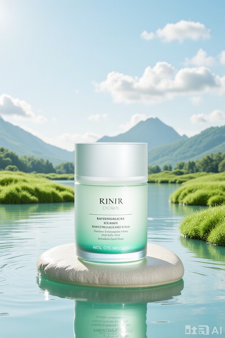 "E-commerce, cosmetic scene, with water elements,lake