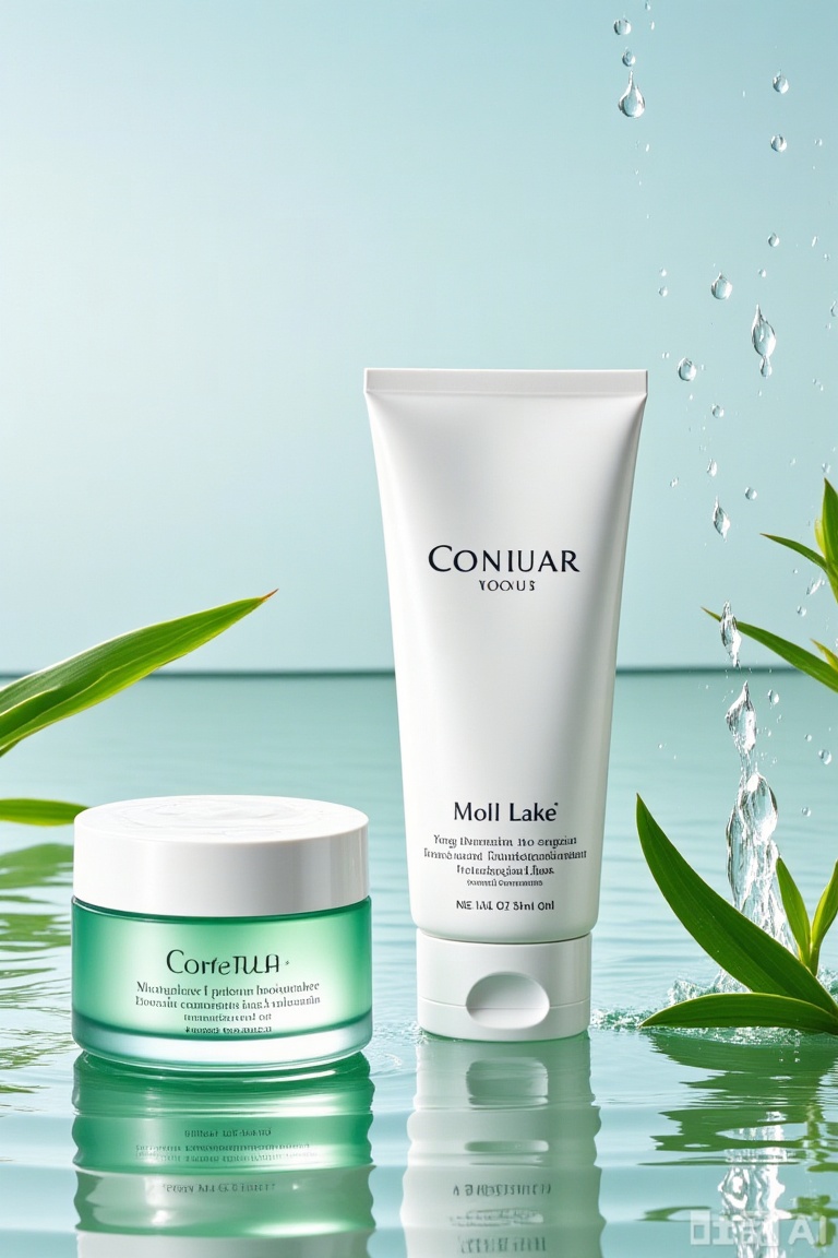 "E-commerce, cosmetic scene, with water elements,lake,山川