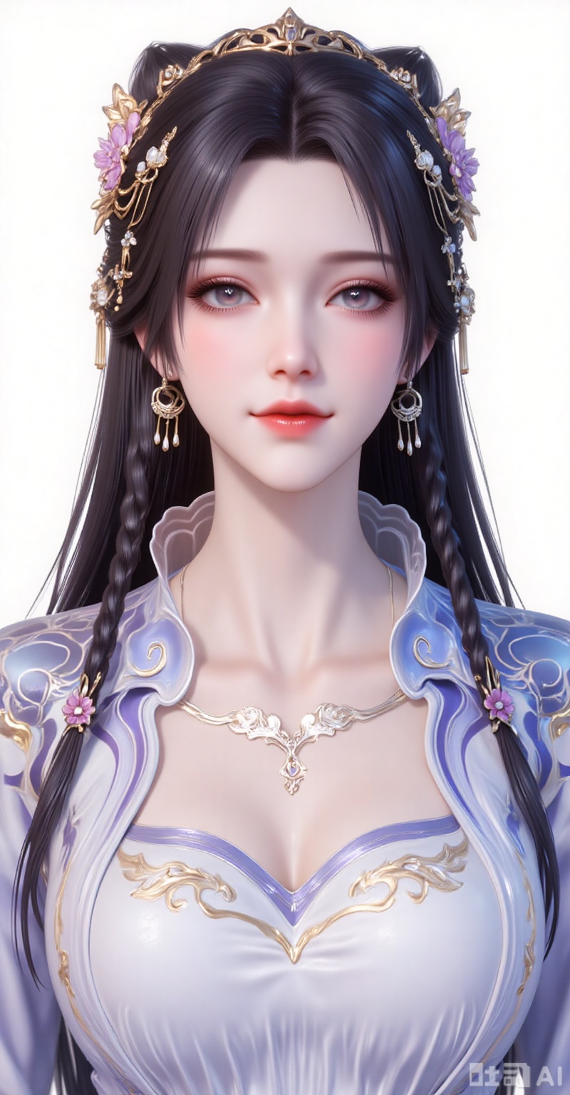 1girl, solo, long hair, smile, black hair, black hair, hair ornament, dress, jewelry, upper body, braid, flower, earrings, hair flower,
white_background,simple background,
lvjing,lvjing,mocaihuan,guanghuapifu,meidusha,qianrenxue,xiaoyixian,mingzhufuren,xiaowu,jiziyue