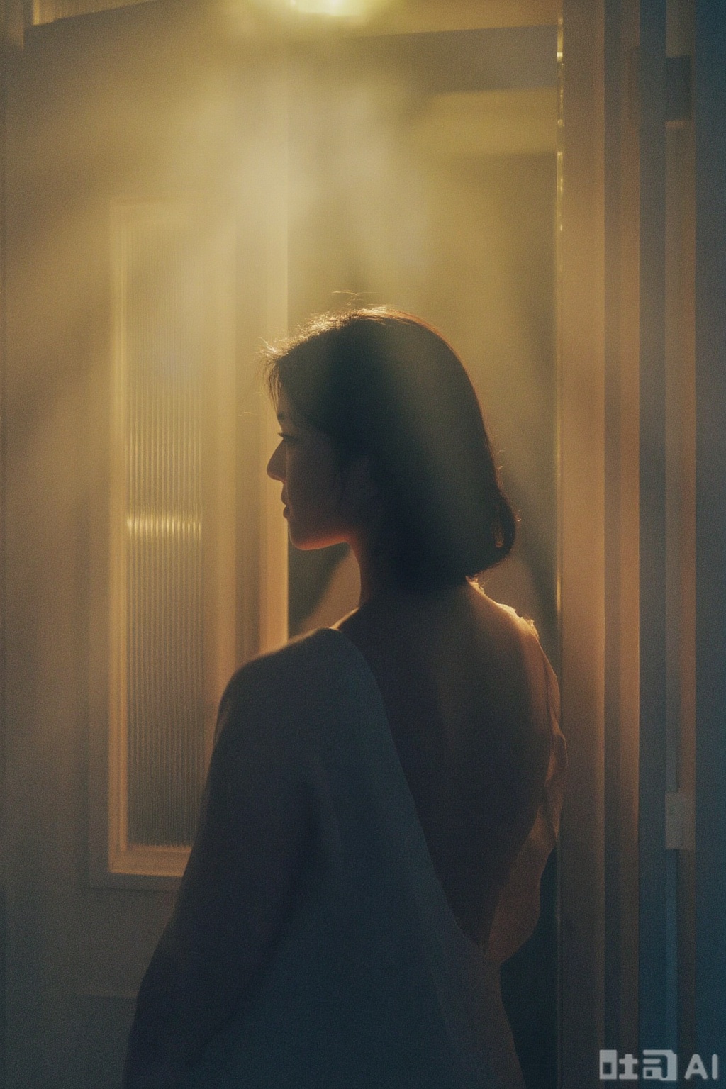jzbj,Tyndall effect, a woman stands by the door,