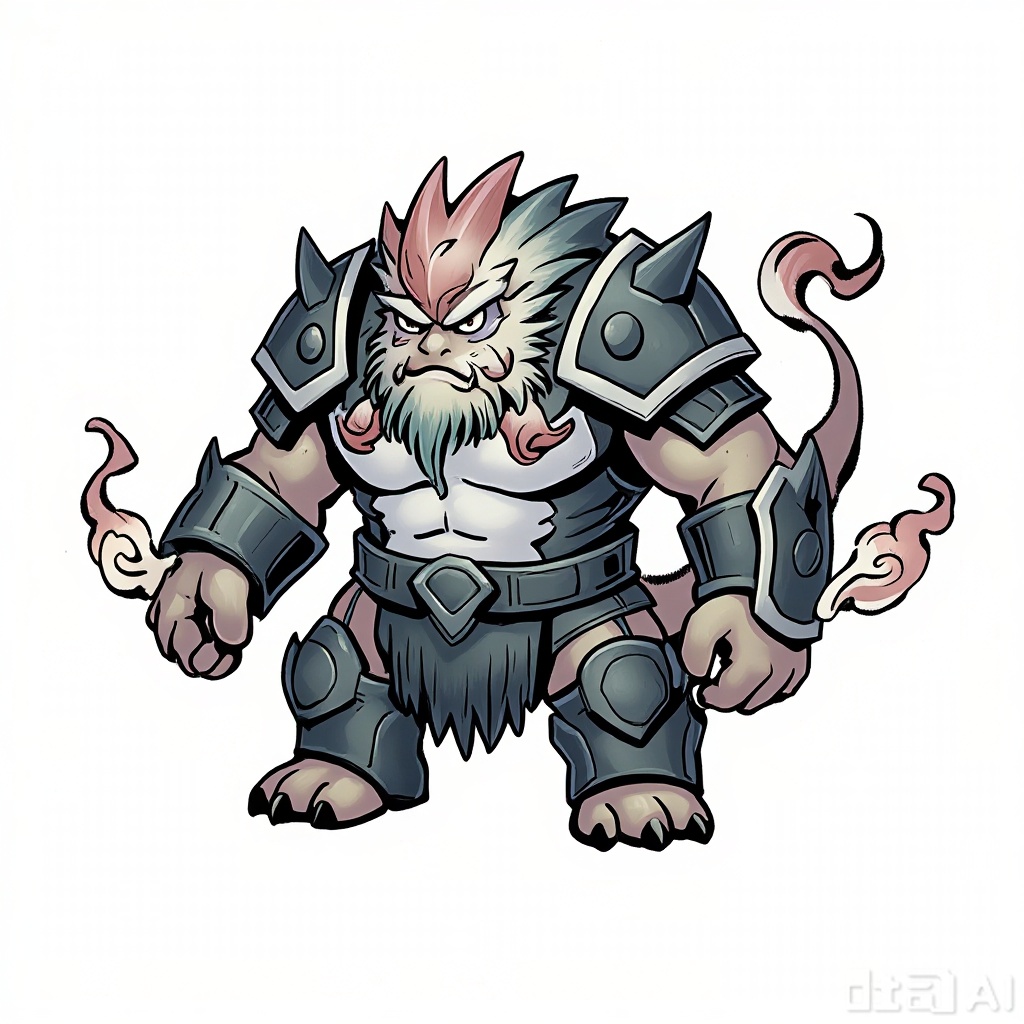 Evolve the character in the picture into an advanced and powerful biological form, retain its quadruped structure and core species features, and avoid any humanoid transformation. Evolve it into its final form, featuring a larger body, stronger bone and muscle structures, as well as balanced and powerful proportions. Introduce brand-new anatomical or armor structures, such as sharp dorsal spines, metal scale-like armor, energy-infused wing-like attachments, additional segmented tails, or protective neck armor, to make it more complex and combat-ready in appearance. Enhanced details and textures, elemental energy luminescence effects and battle scars ensure clear visual differences from the original form while retaining recognizable bloodlines