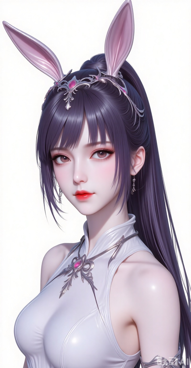 xiaowu,animal ears,rabbit ears,hair ornament,ponytail,long hair,black hair,closed mouth,bangs
dress, jewelry, white dress,looking_at_viewer,upper body,
white_background,simple background,
lvjing,lvjing,mocaihuan,guanghuapifu,meidusha,qianrenxue,xiaoyixian,mingzhufuren,xiaowu