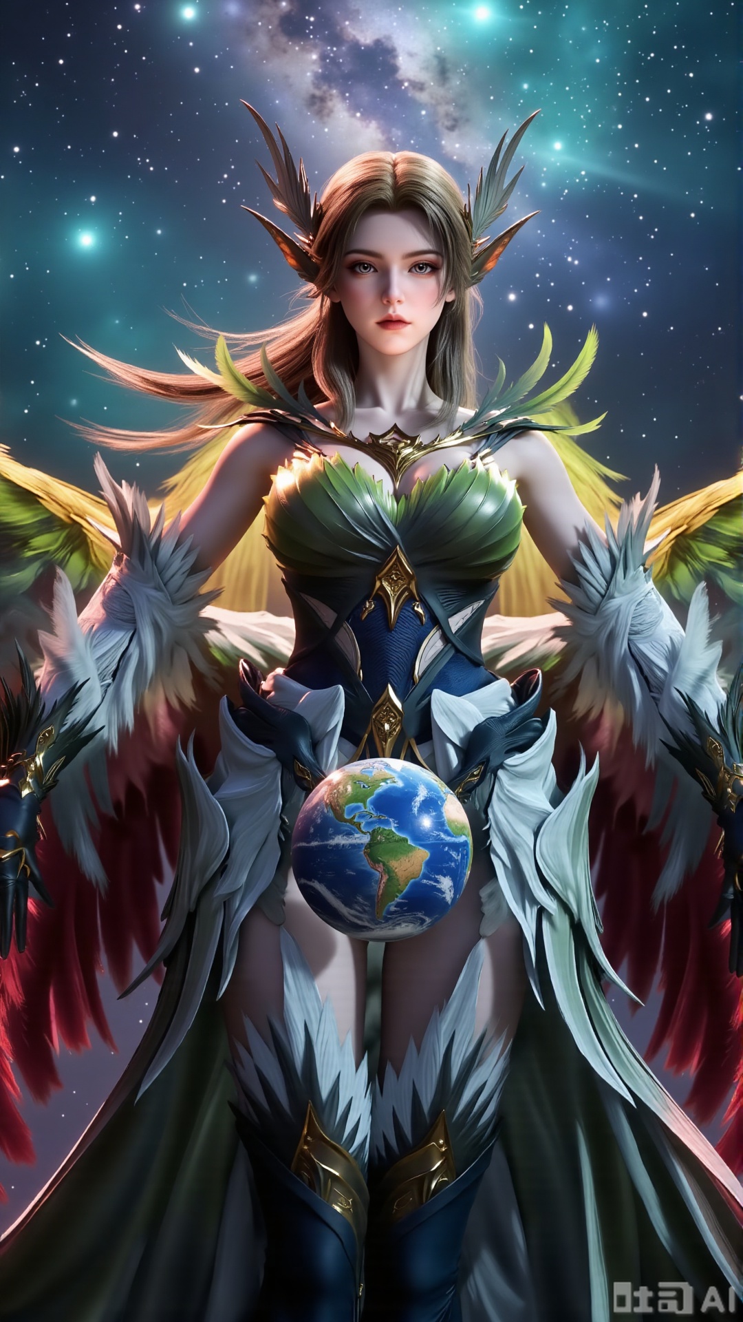 (masterpiece, best quality:1.2),Realistic details, ultra-clear, wallpaper, 8k, masterpiece, masterpiece, best quality, high quality, flowing long hair, exquisite hair accessories, headdresses, cyberpunk electronic luminous clothing, full body multi-luminous line light strips, cyberpunk luminous lines colorful. The sacred light, the cosmic space background, the planets of different colors around, the nebula flows, the stars twinkle, the golden willow branches stretch, holding an earth with both hands, the details of the earth's surface, the texture of mountains, rivers and oceans, the surrounding planets, planets of all sizes, traces of planets orbits, dreamy light and shadow effects.,(huge breasts:2.99),(full breasts:2.99),,Xaili2,XyunxiaoYH5,XlinziyueXZ,XtuliH,Xbigbreasts,XMedusaQueen,Xmiaozushaonv,Xkejinnvdi,Xbijinvshen