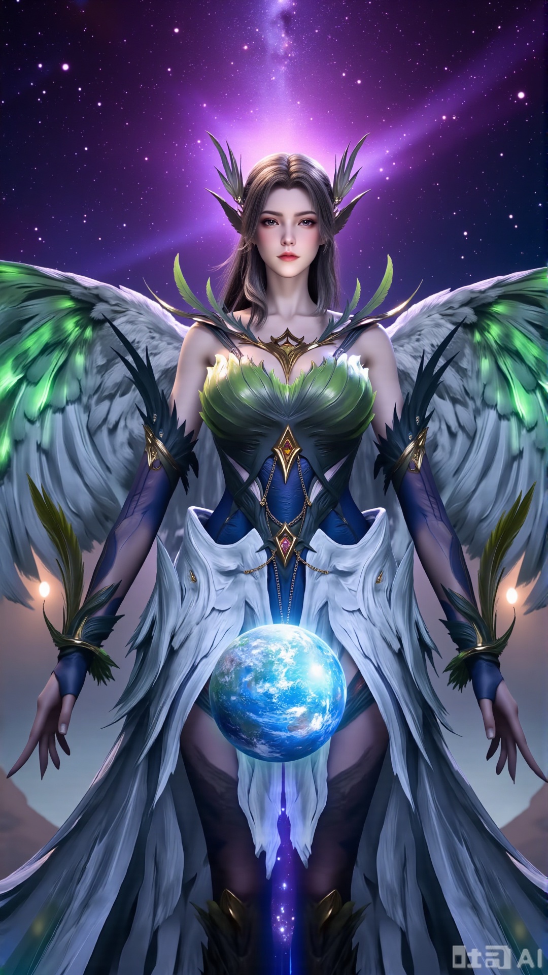 (masterpiece, best quality:1.2),Realistic details, ultra-clear, wallpaper, 8k, masterpiece, masterpiece, best quality, high quality, flowing long hair, exquisite hair accessories, headdresses, cyberpunk electronic luminous clothing, full body multi-luminous line light strips, cyberpunk luminous lines colorful. The sacred light, the cosmic space background, the planets of different colors around, the nebula flows, the stars twinkle, the golden willow branches stretch, holding an earth with both hands, the details of the earth's surface, the texture of mountains, rivers and oceans, the surrounding planets, planets of all sizes, traces of planets orbits, dreamy light and shadow effects.,(huge breasts:2.99),(full breasts:2.99),,Xaili2,XyunxiaoYH5,XlinziyueXZ,XtuliH,Xbigbreasts,XMedusaQueen,Xmiaozushaonv,Xkejinnvdi,Xbijinvshen