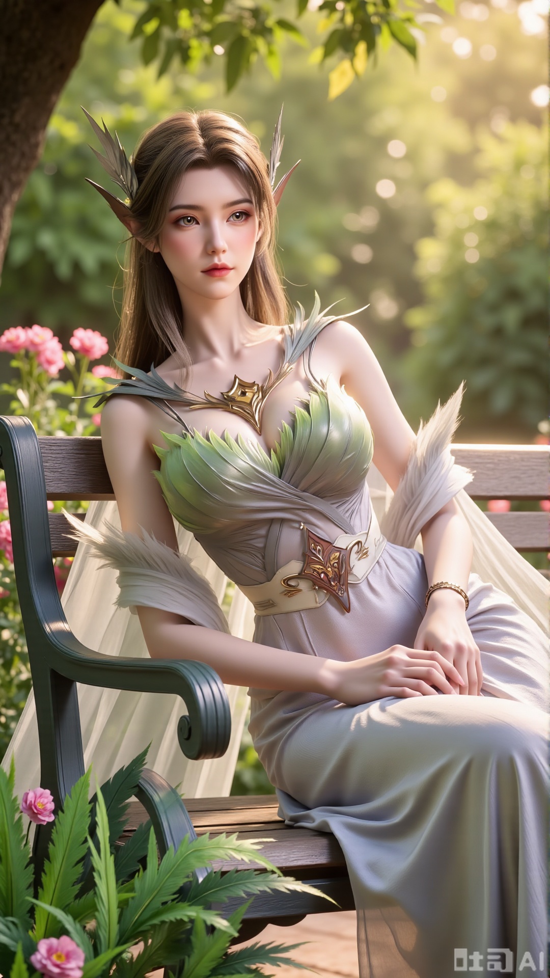 (masterpiece, best quality:1.2),A beauty ,(dress). Leaning on a garden bench filled with macaron - colored flowers,.Sunlight filters through the leaves onto her face, creating a lazy and gentle atmosphere, and her skirt sways softly in the breeze. 8K resolution, detailed texture of knitted fabric, lustrous pearl texture, vivid flower colors, soft natural light, Instagram - style filter texture.,,Xaili2,XyunxiaoYH5,XlinziyueXZ,XtuliH,Xbigbreasts,XMedusaQueen,Xmiaozushaonv,Xkejinnvdi,Xbijinvshen