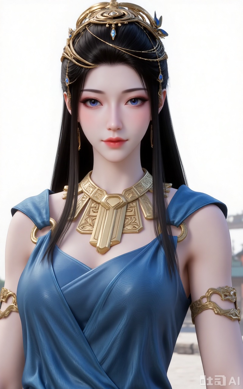 1girl, solo, long hair, blue eyes, black hair, hair ornament, jewelry, closed mouth, upper body, outdoors,  looking to the side, portrait, 
white_background,simple background,
lvjing,lvjing,guanghuapifu,xiaowu,pifu,yafei,meidusha