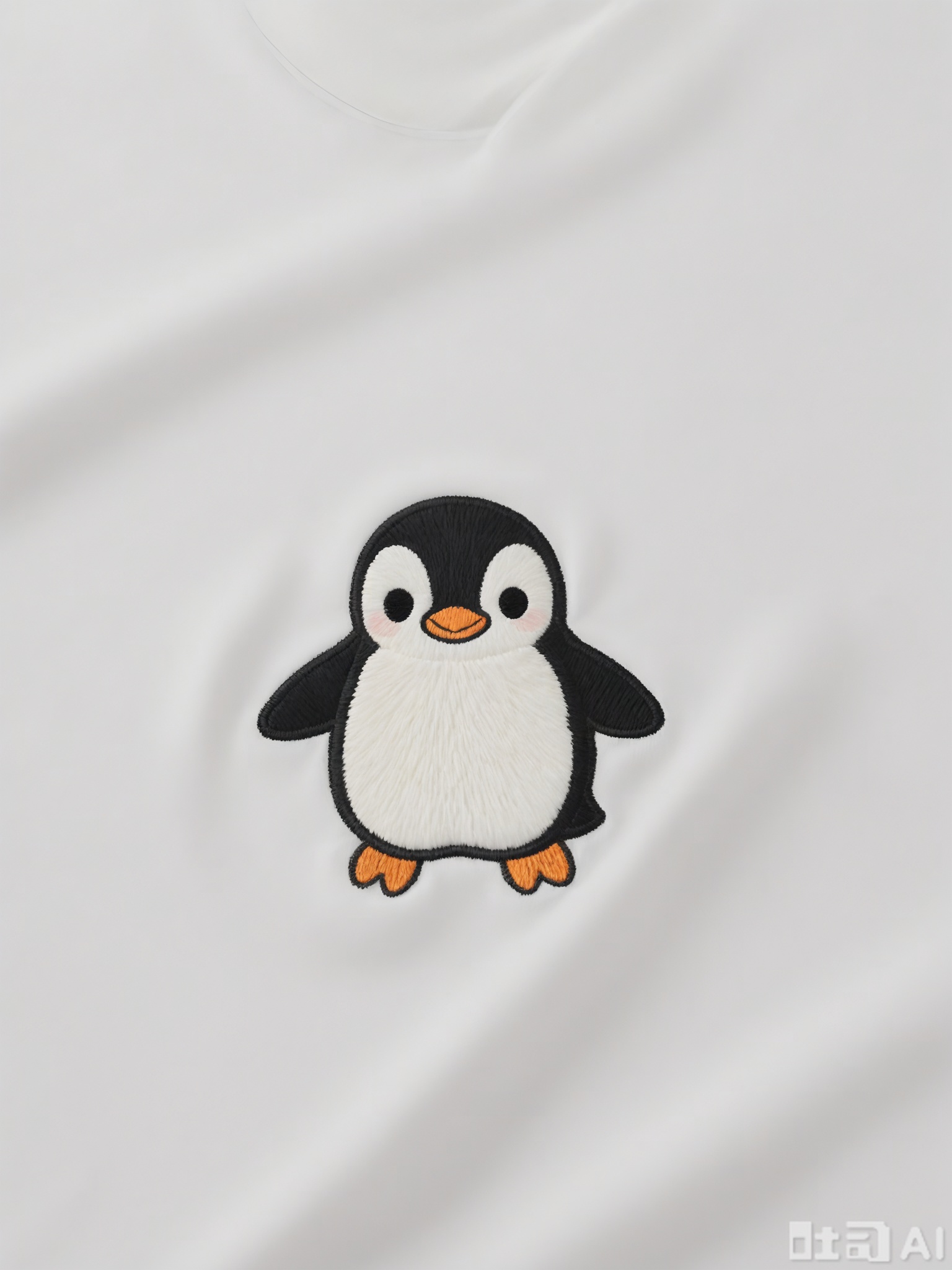 CXTA, A cute, embroidered artwork of a little penguin waddling on ice. The penguin is black and white with black eyes, an orange beak, and a cheerful expression. The ice is white, and the background is a light blue, creating a chilly but cute scene.
