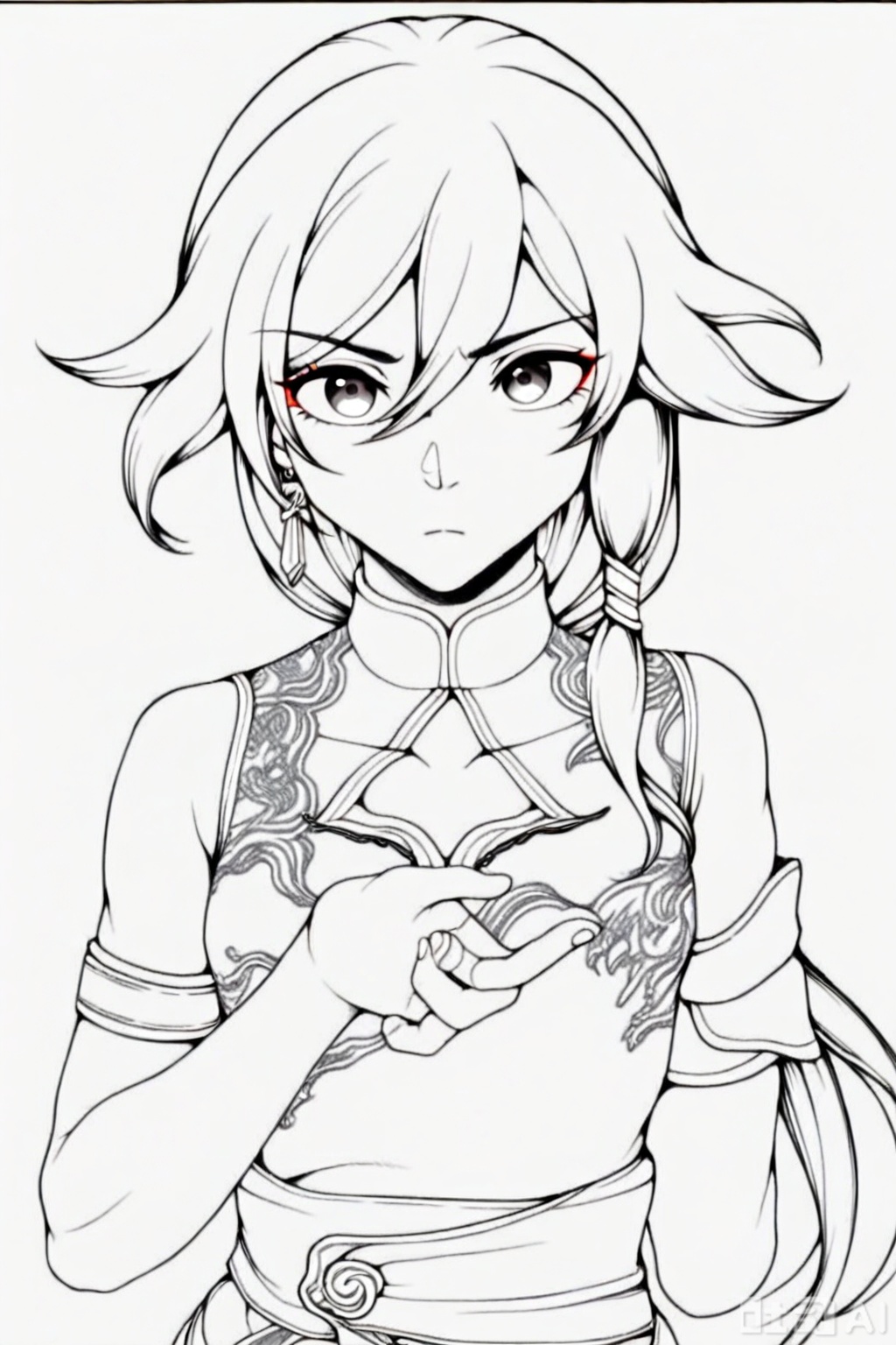 masterpiece, best quality,solo,((white background:1.2)),simple background,
looking at viewer,fu_hua,l,manga_ver,monochrome,greyscale