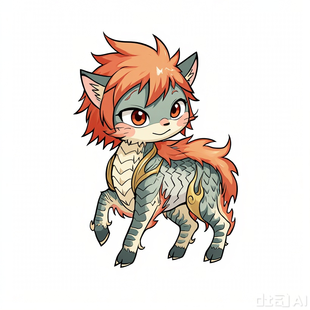 Using the original pet image as reference, redraw it into an initial cute form. Preserve the species traits and main color palette, but make the shapes rounder with a larger head-to-body ratio, bigger and brighter eyes, a gentle and friendly pose, simplified details while keeping clear recognizability, and an overall cartoonish, approachable style.
