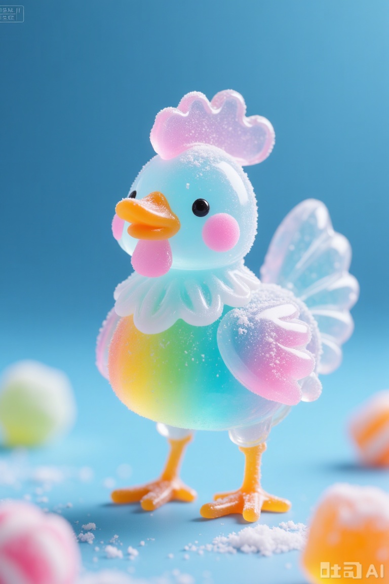 ,Transparent gummy candy style,Expansive style,rooster