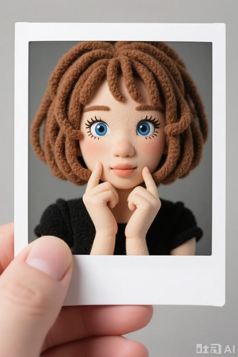 Convert the image into a 3D felt Polaroid-style photo effect