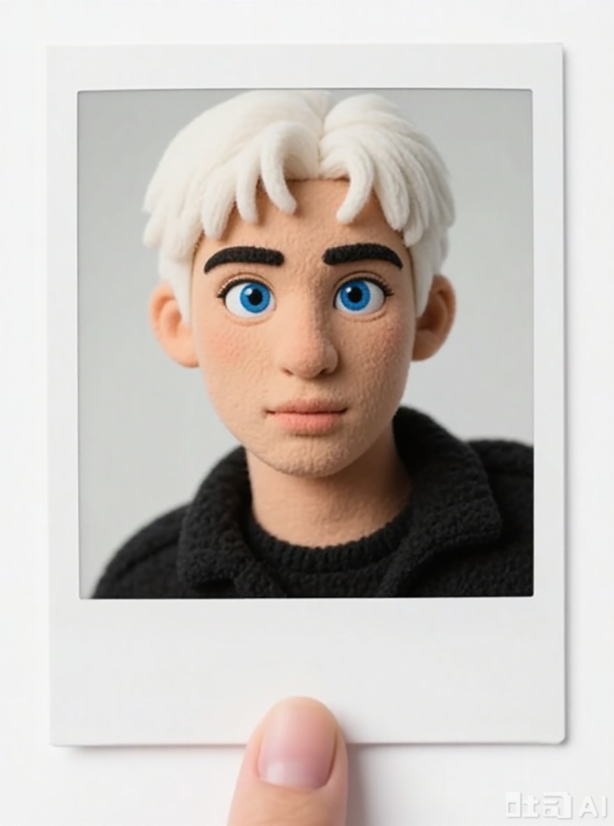 Convert the image into a 3D felt Polaroid-style photo effect